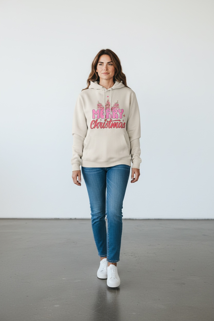 Pink Merry Christmas Hoodie: Unisex Festive Adult Top