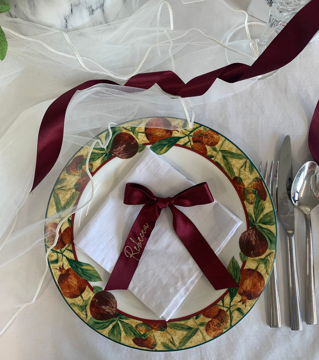 Embroidered Silk Ribbon Place Setting: Personalized Wedding Table Decor