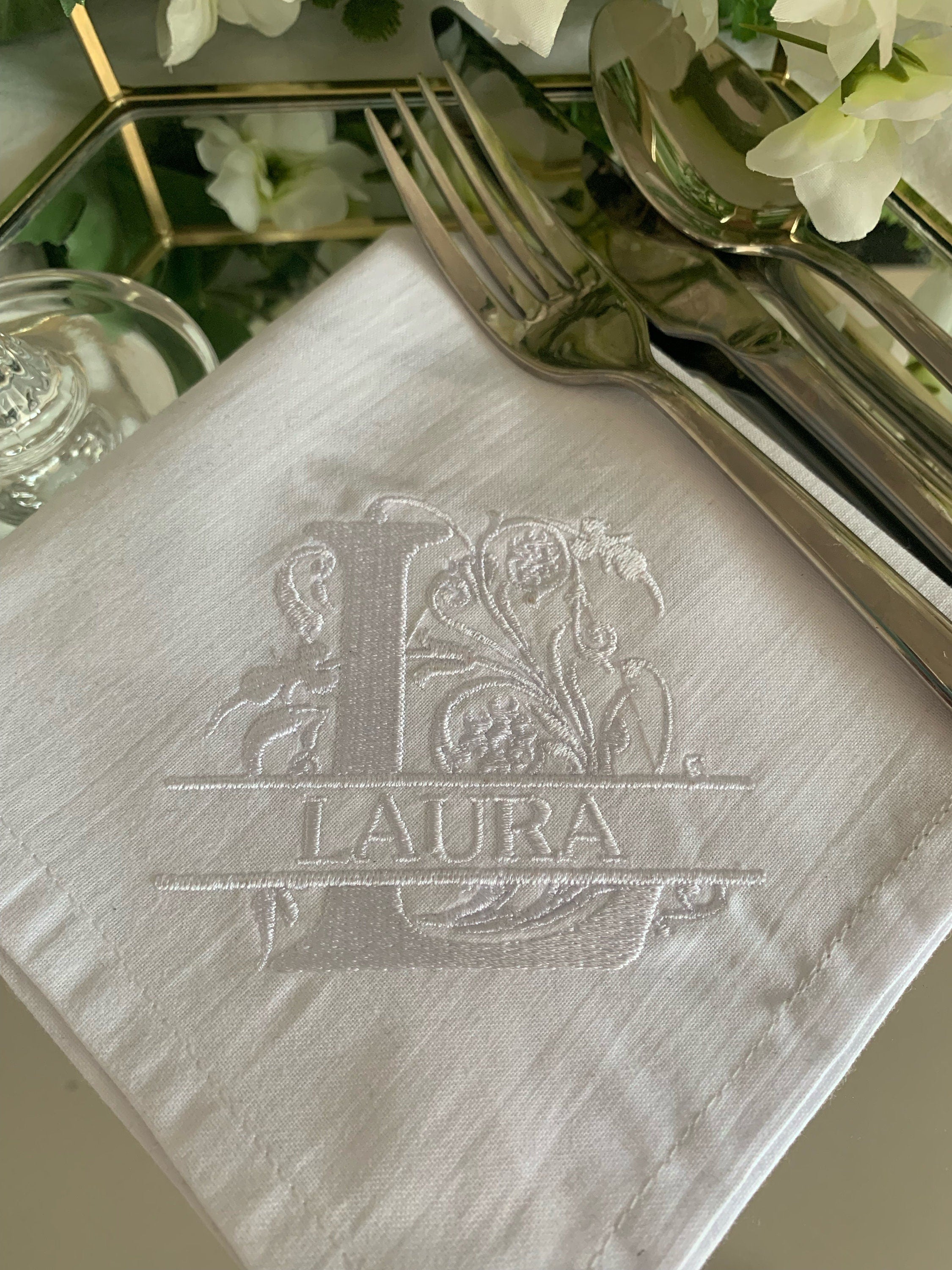 Personalized Embroidered Napkins: Wedding & Christmas Place Setting