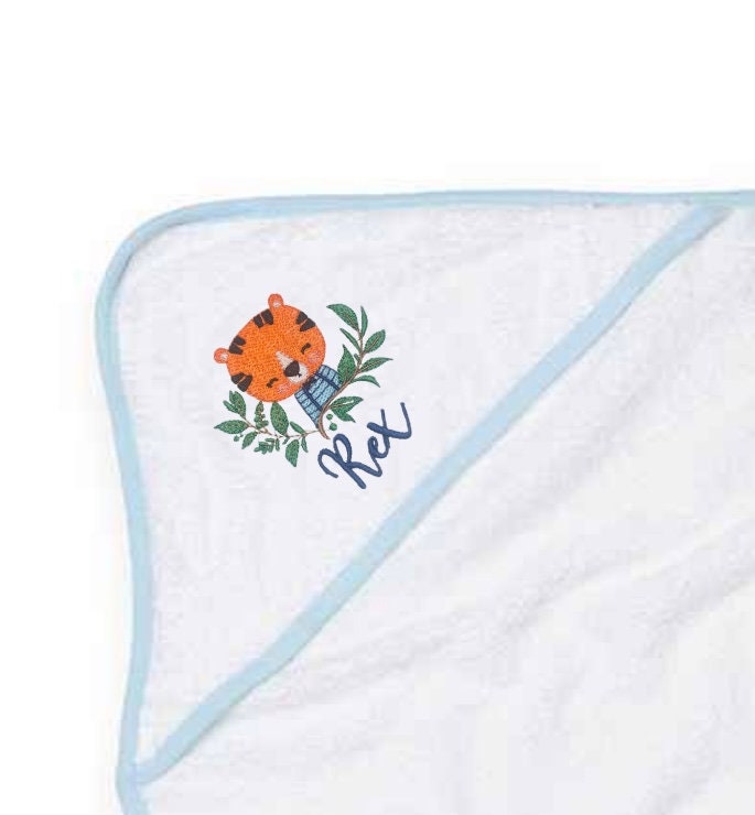 Personalized Embroidered Hooded Baby Towel: Animal Design