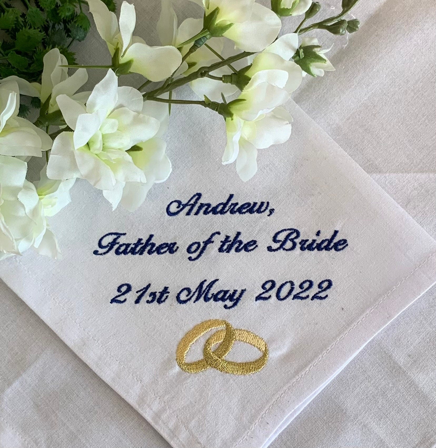 Embroidered Wedding Handkerchief: Personalized Bridal Favor