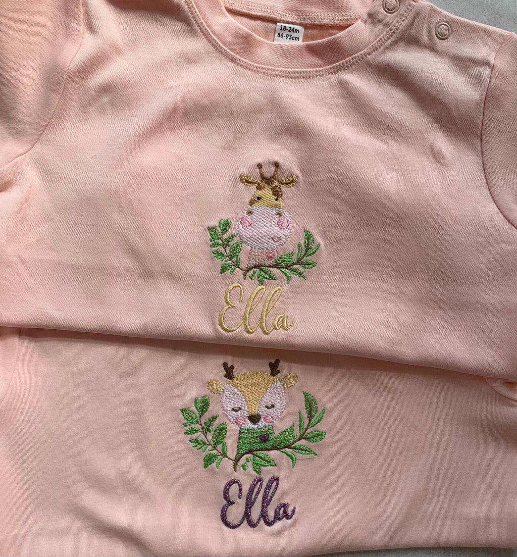 Personalized Embroidered Baby T-Shirt: Animal Design, Custom Name
