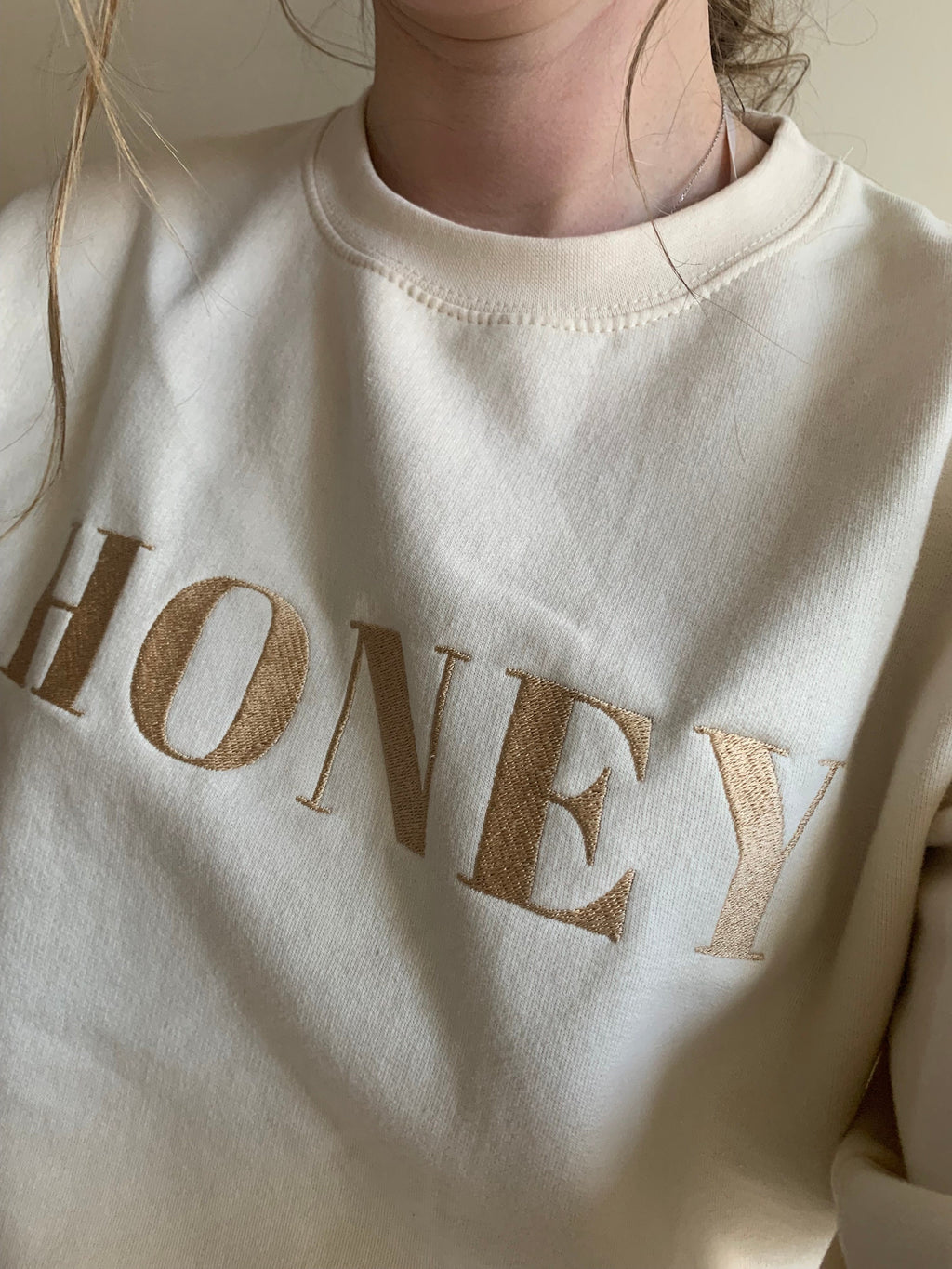 Ladies Embroidered 'Honey' Sweatshirt - Tonal Colors