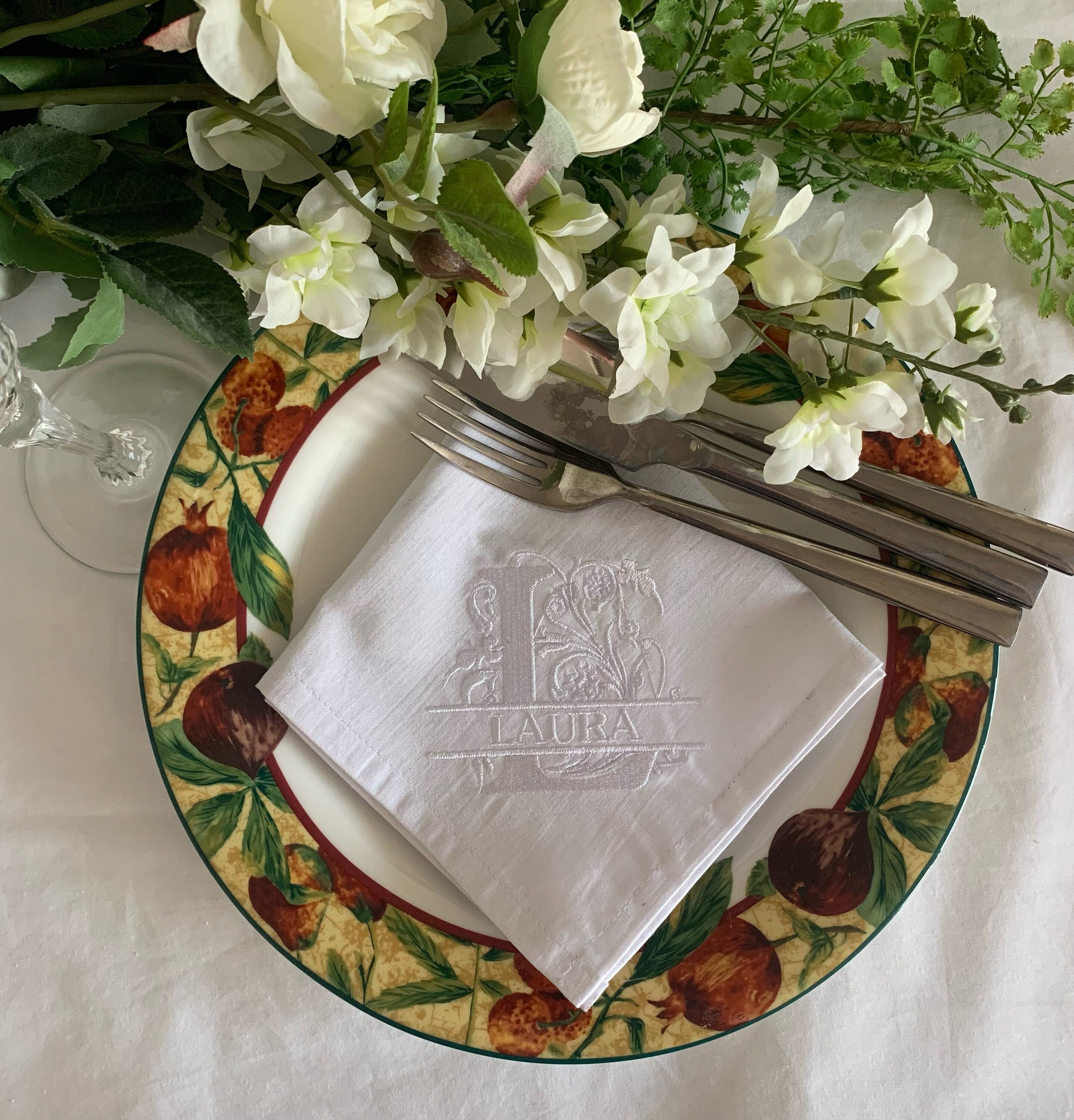 Personalized Embroidered Napkins: Wedding & Christmas Place Setting