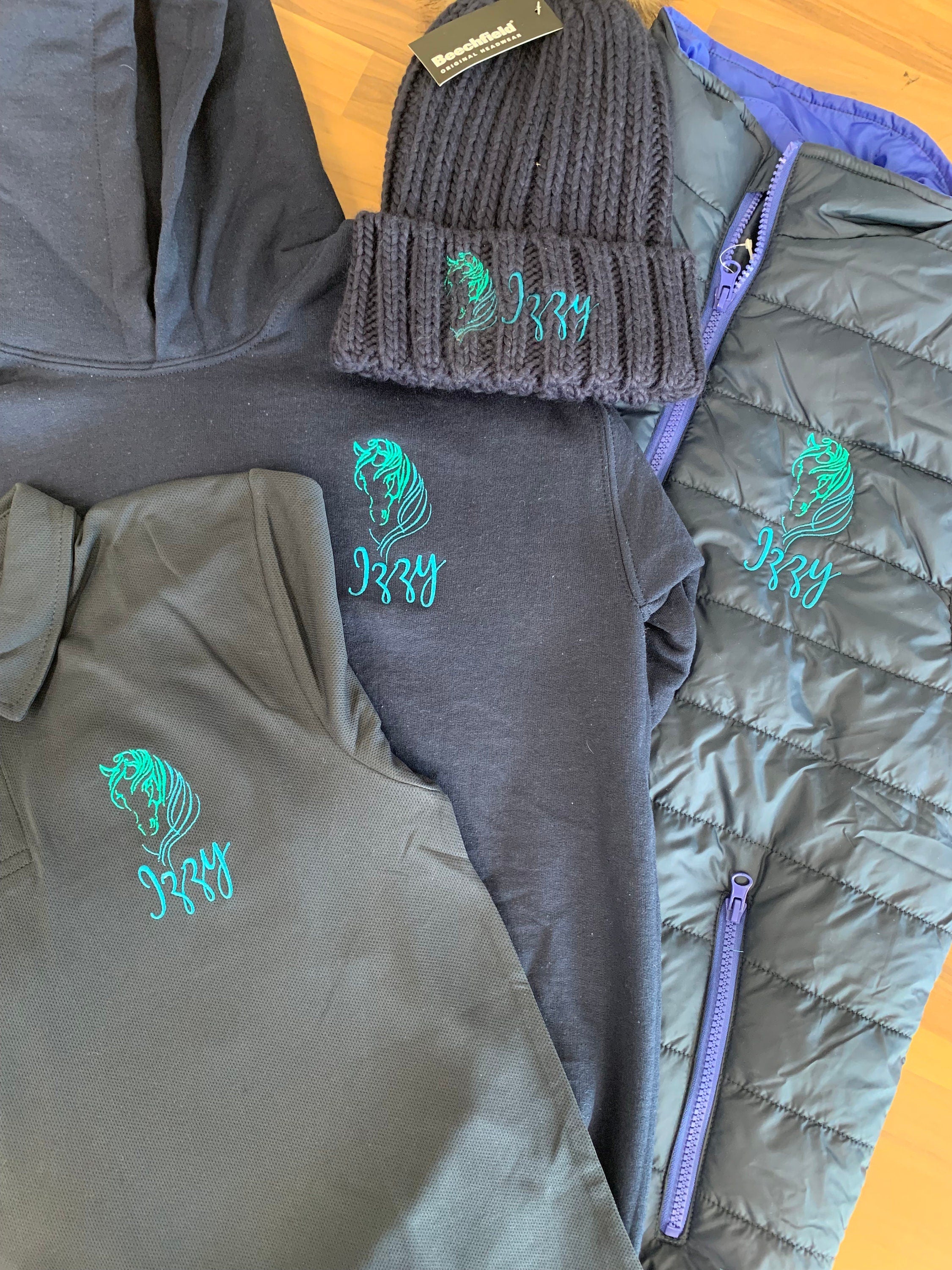 Personalized Equestrian Wear: Embroidered Horse Tops & Hat