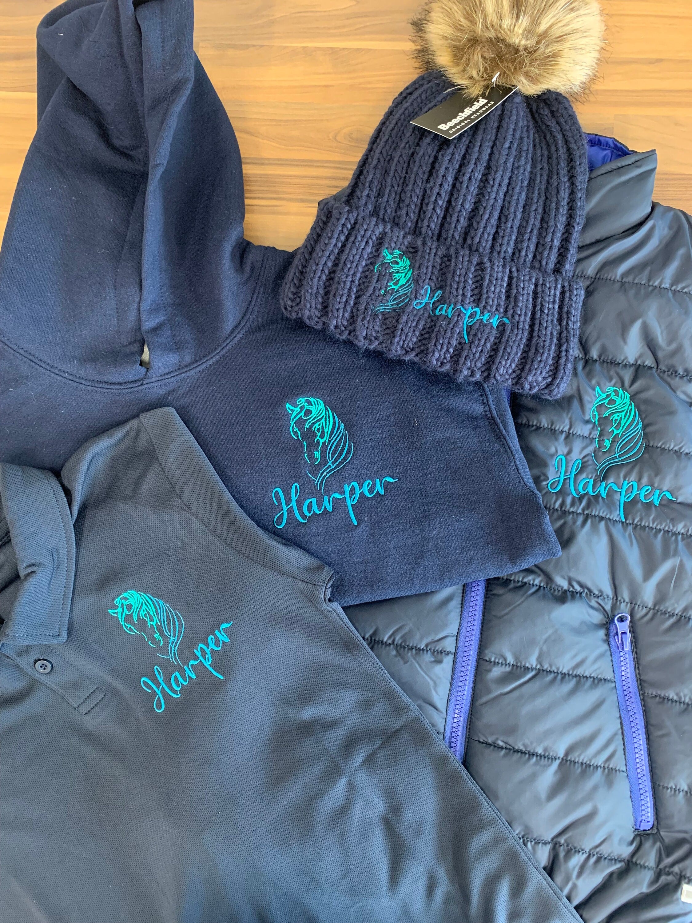 Personalized Equestrian Wear: Embroidered Horse Tops & Hat