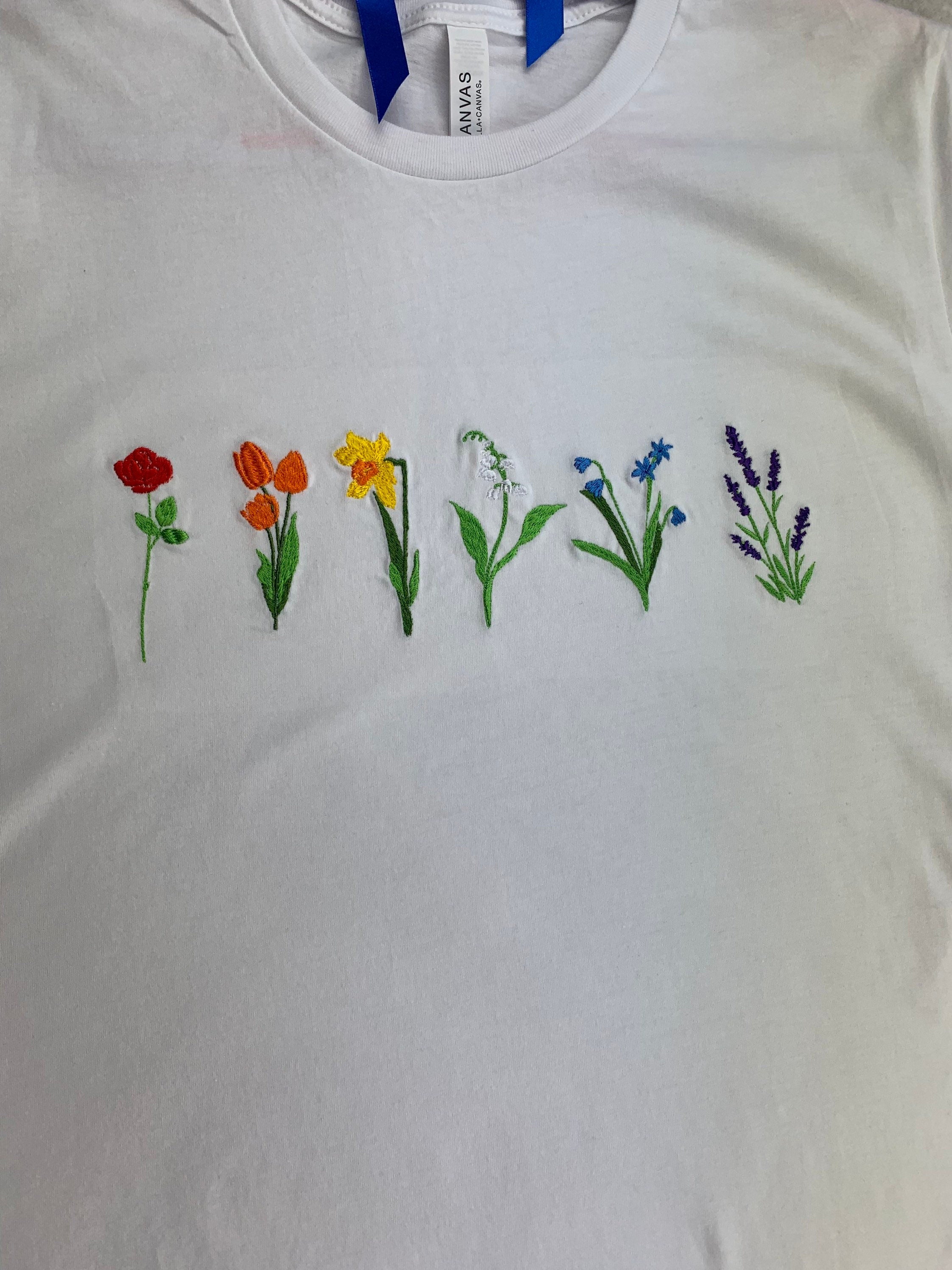 Embroidered Wildflower T-Shirt: Rainbow Pride Unisex Top