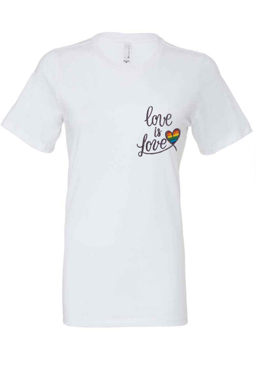 Embroidered Love is Love Pride T-Shirt: Unisex Rainbow Top