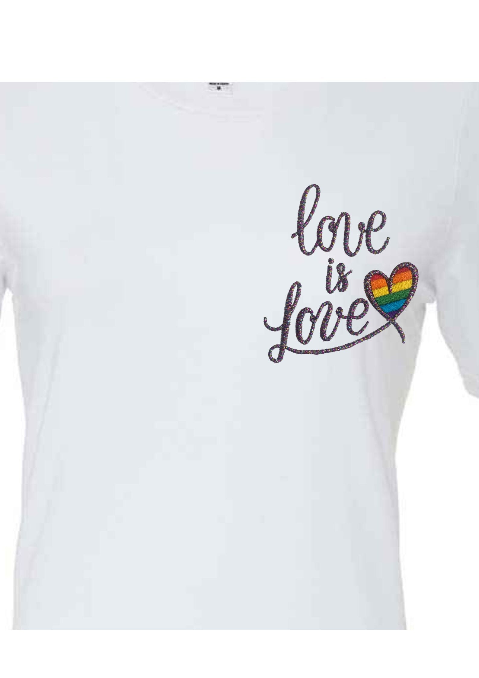 Embroidered Love is Love Pride T-Shirt: Unisex Rainbow Top