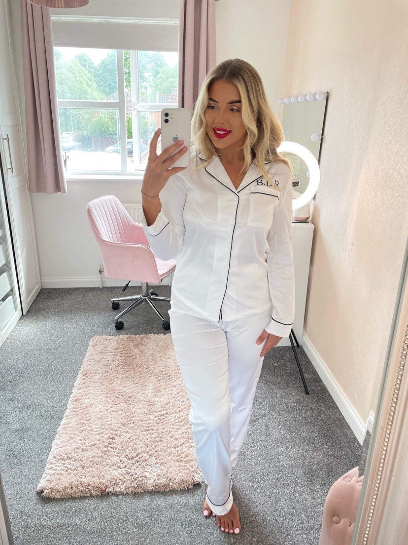 Embroidered Satin Pajamas: Personalized Bridal PJs, Hen Party