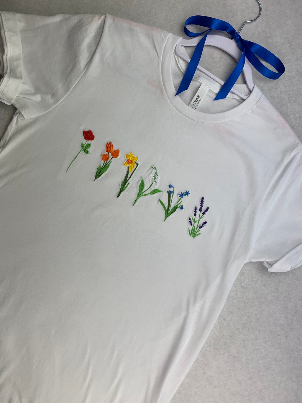 Embroidered Wildflower T-Shirt: Rainbow Pride Unisex Top