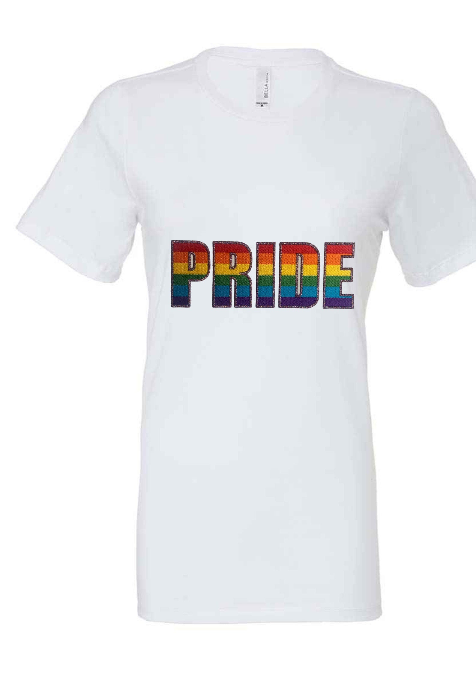 Embroidered Pride T-Shirt: Rainbow Glitter Unisex Top