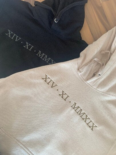Embroidered Roman Numeral Date Hoodie | Personalized Gift
