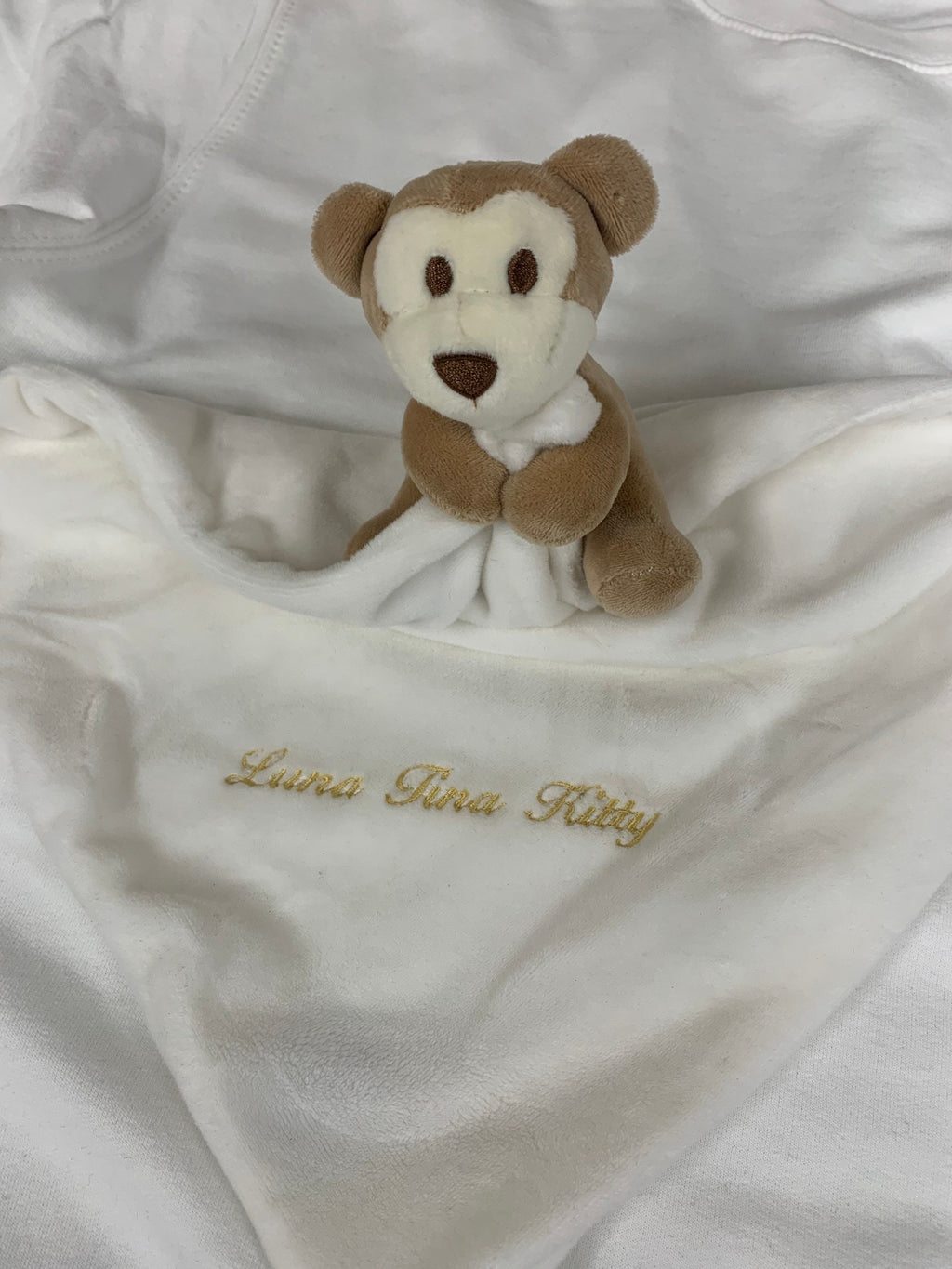 Embroidered Plush Baby Comforter: Personalized Monkey Gift