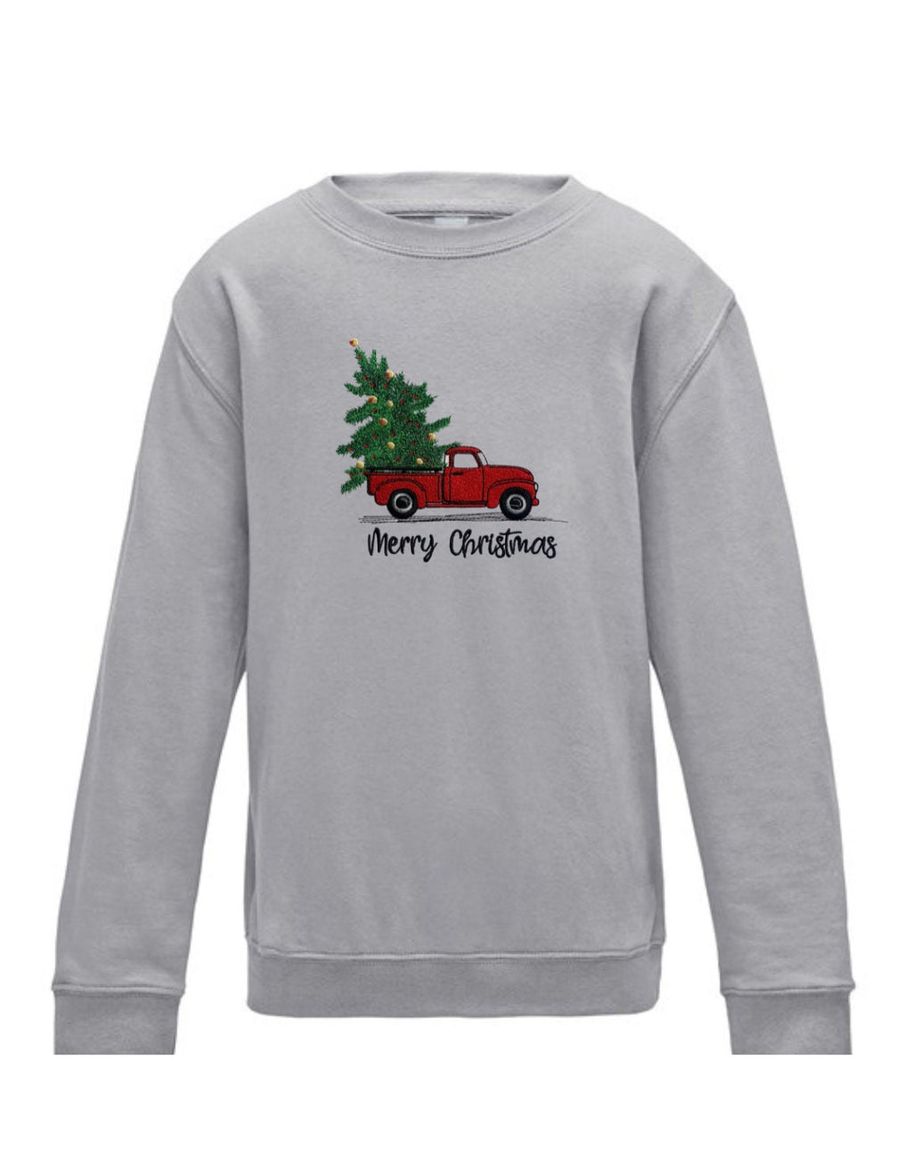 Embroidered Christmas Sweatshirt: Red Truck & Tree Jumper