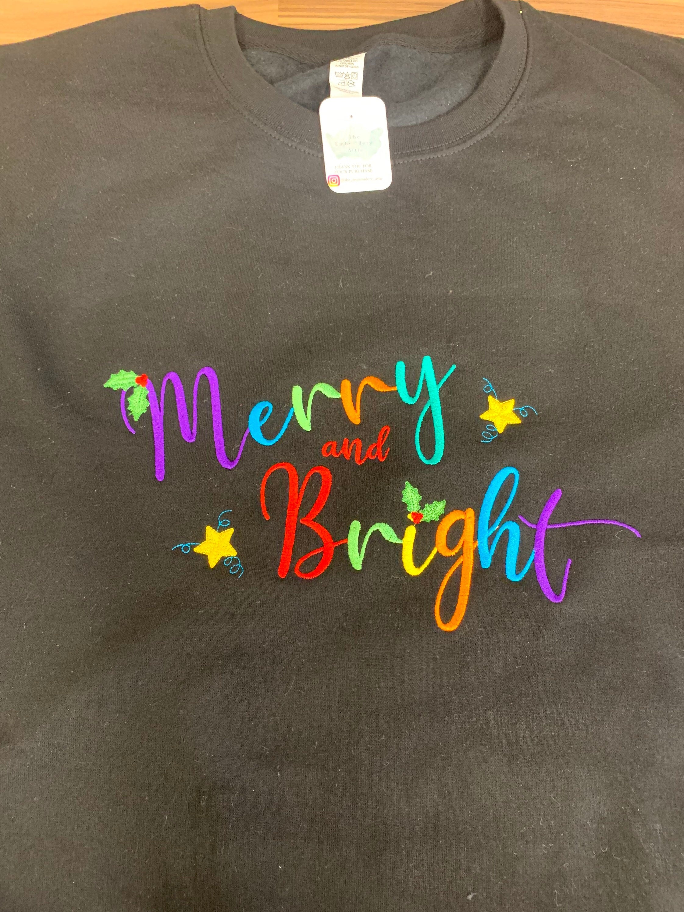 Embroidered Christmas Sweatshirt: Merry Bright Festive Jumper
