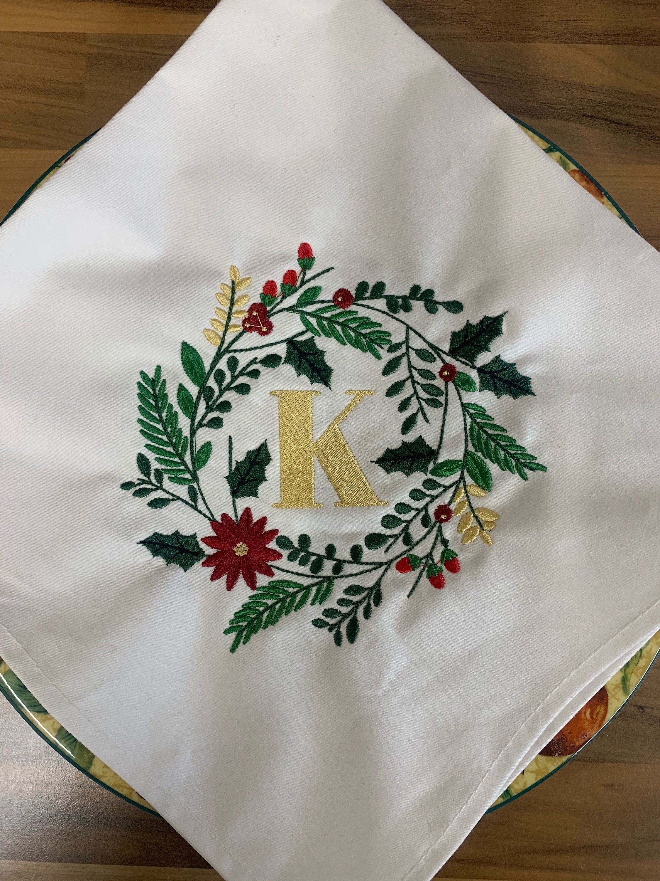 Personalized Embroidered Cotton Napkins: Christmas Place Setting