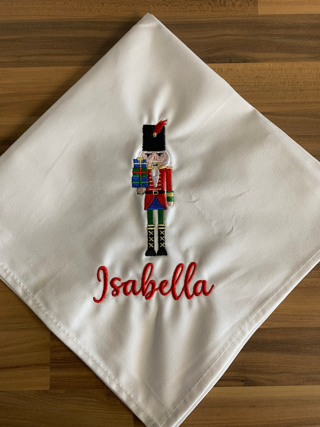 Personalized Embroidered Cotton Napkins: Christmas Nutcracker Place Setting