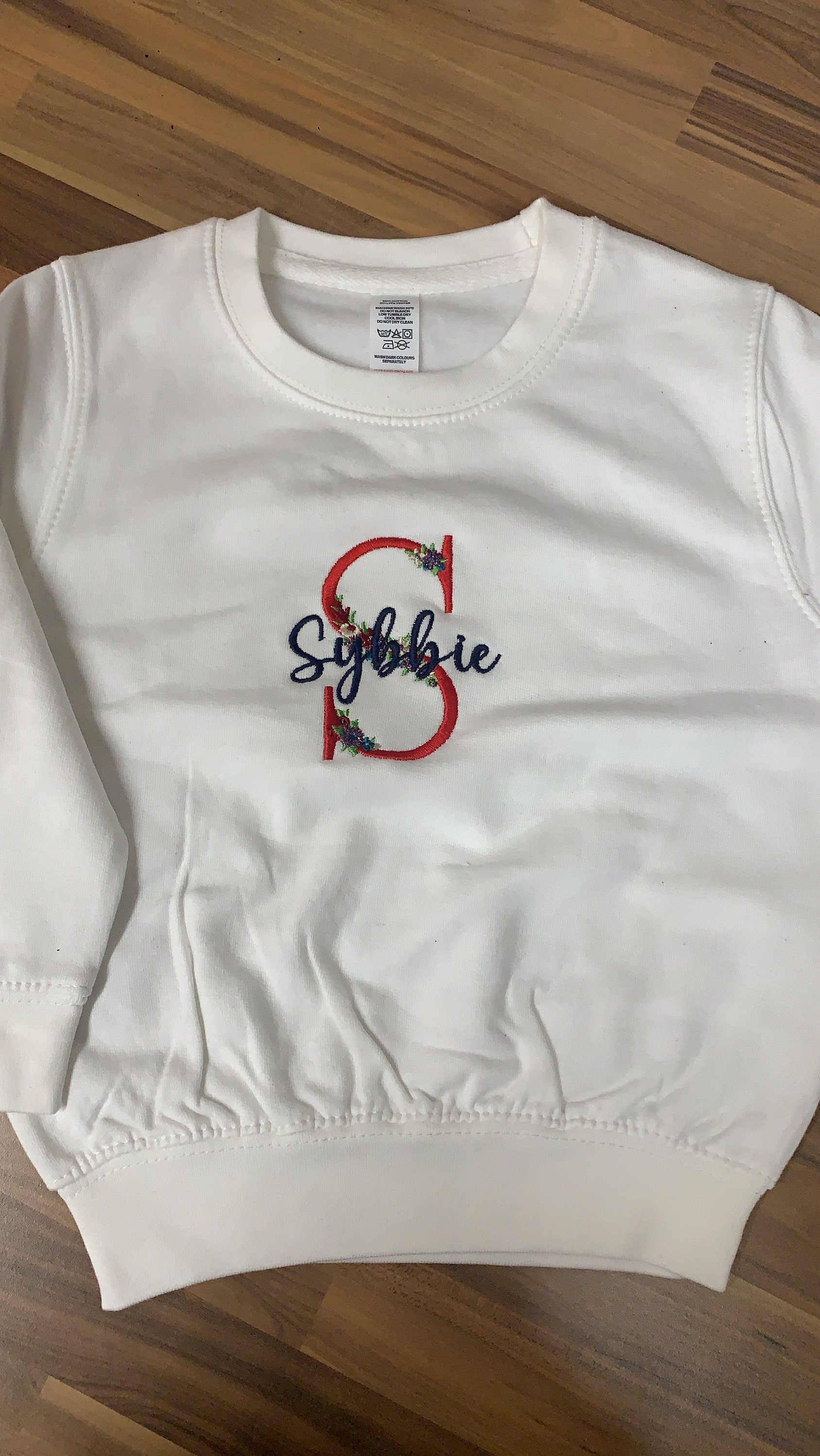 Personalized Floral Embroidered Kids Jumper: Custom Initial Sweater