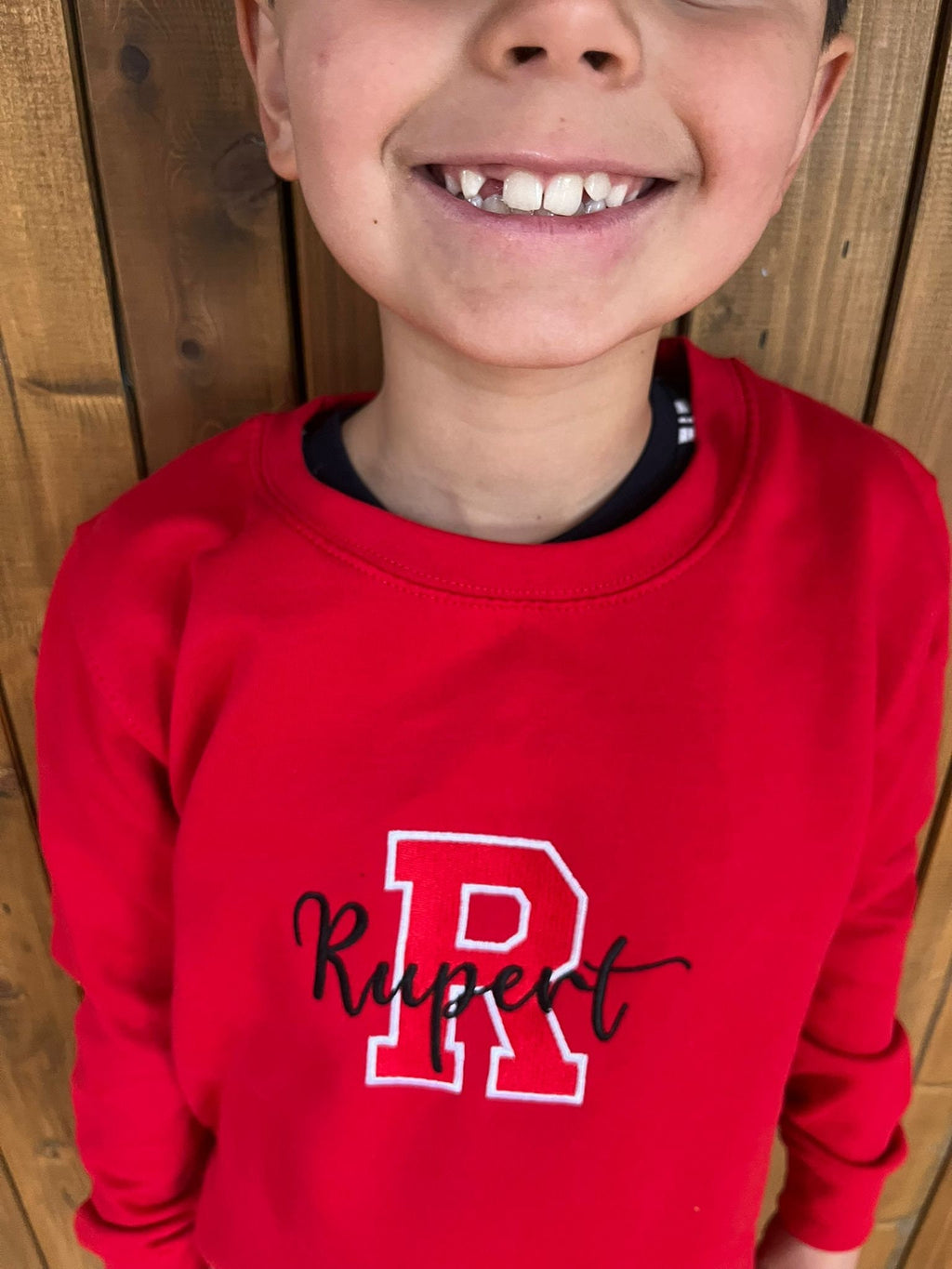 Personalized Kids Varsity Sweatshirt: Embroidered Initial Name Jumper