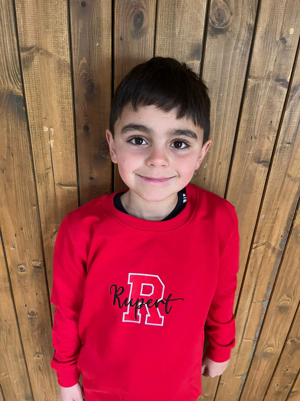 Personalized Kids Varsity Sweatshirt: Embroidered Initial Name Jumper