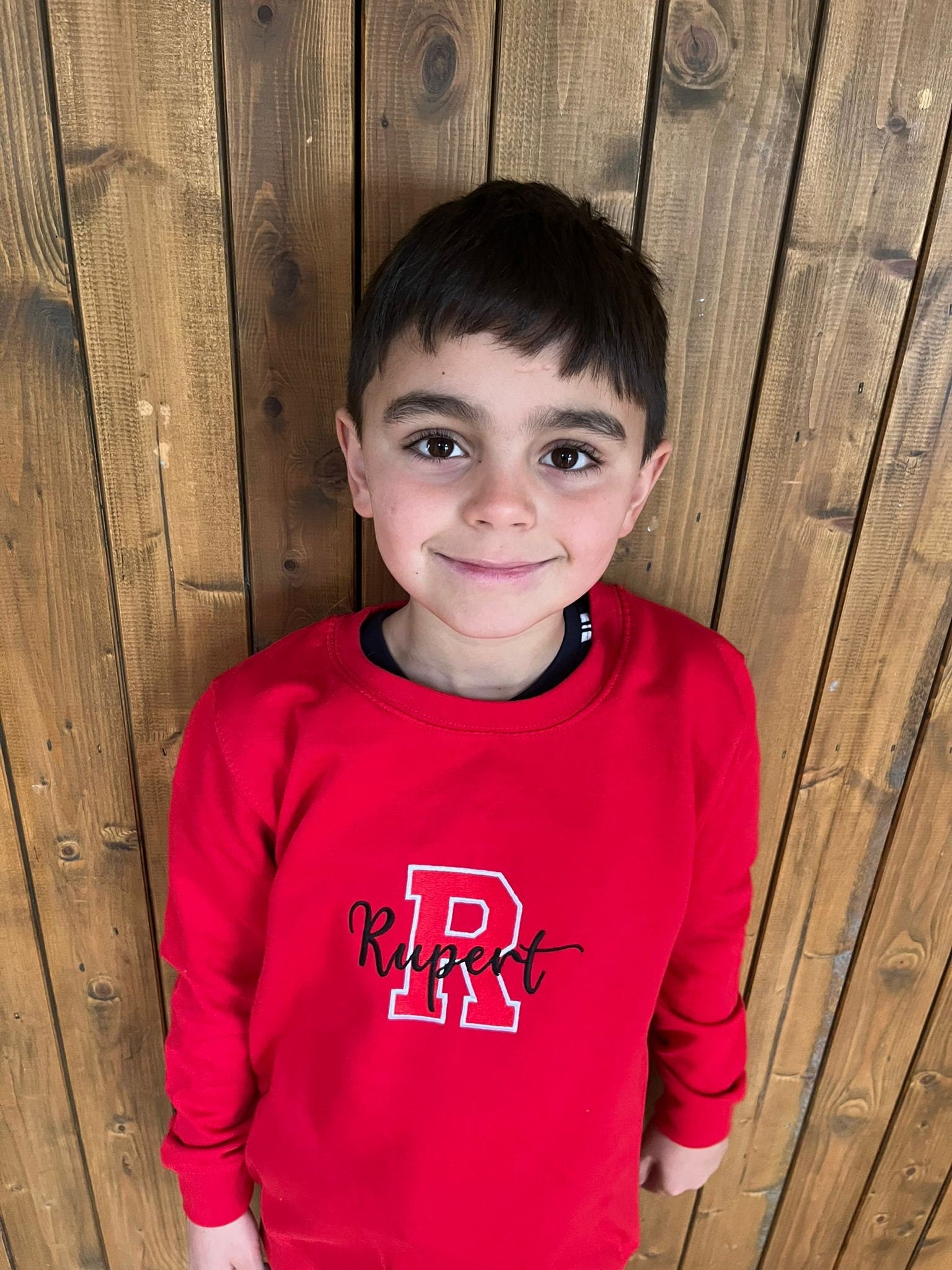 Personalized Kids Varsity Sweatshirt: Embroidered Initial Name Jumper