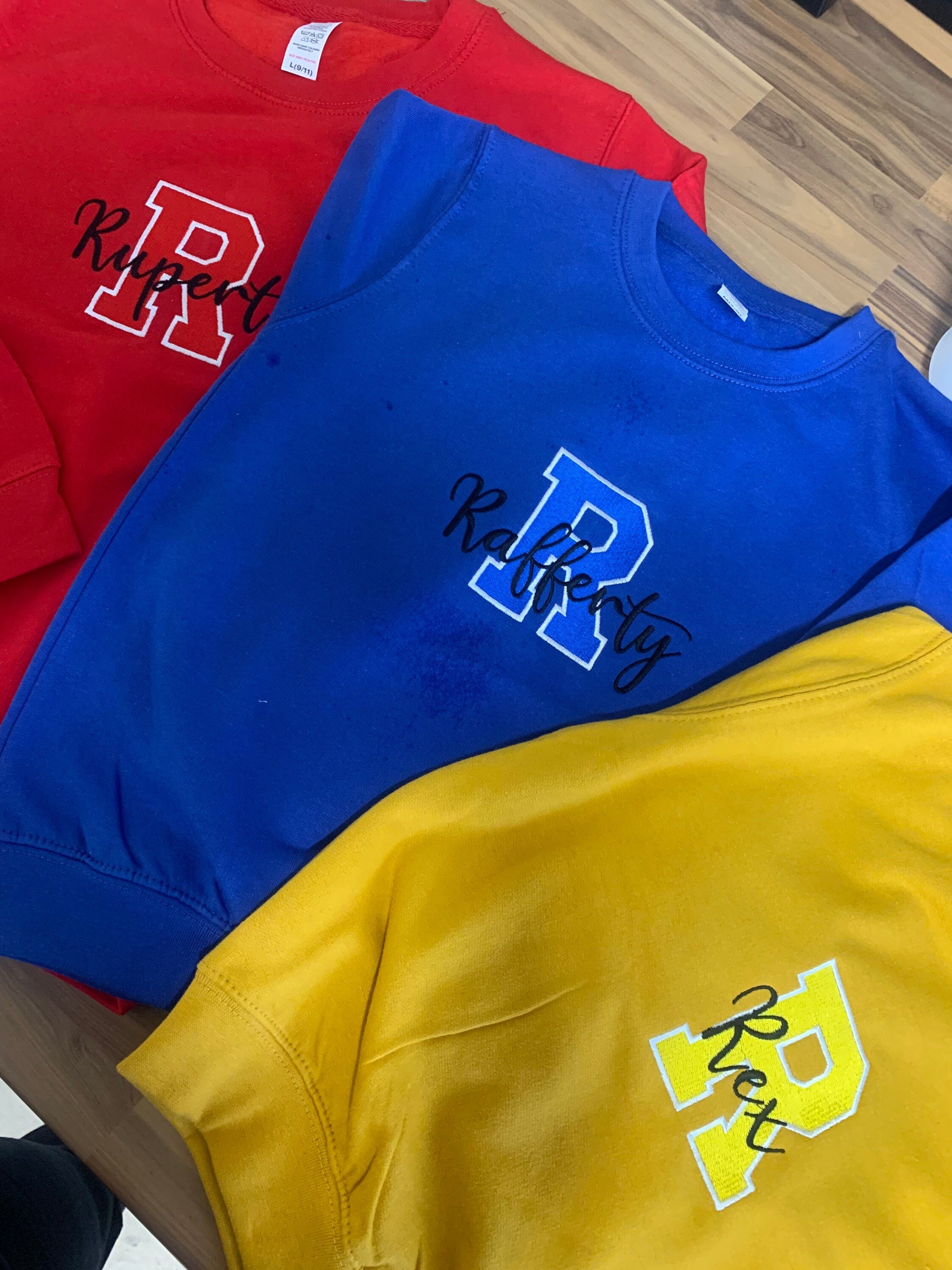 Personalized Kids Varsity Sweatshirt: Embroidered Initial Name Jumper