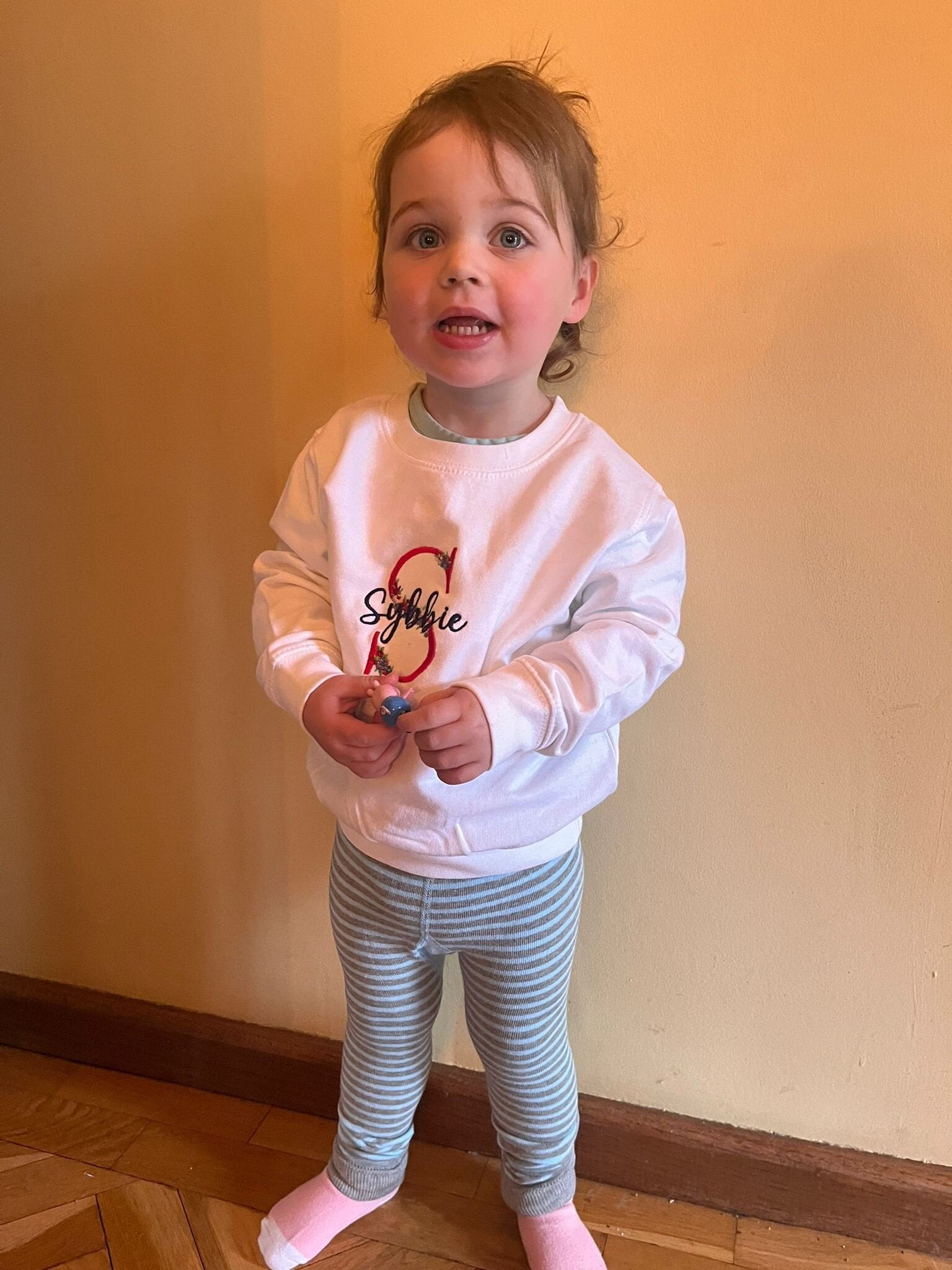 Personalized Floral Embroidered Kids Jumper: Custom Initial Sweater