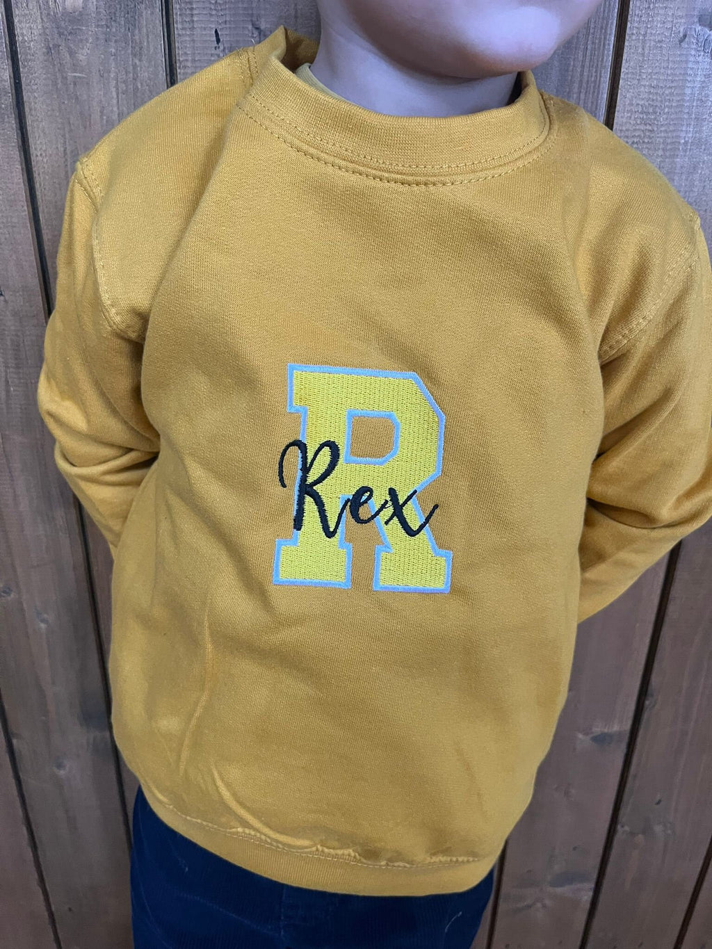 Personalized Kids Varsity Sweatshirt: Embroidered Initial Name Jumper