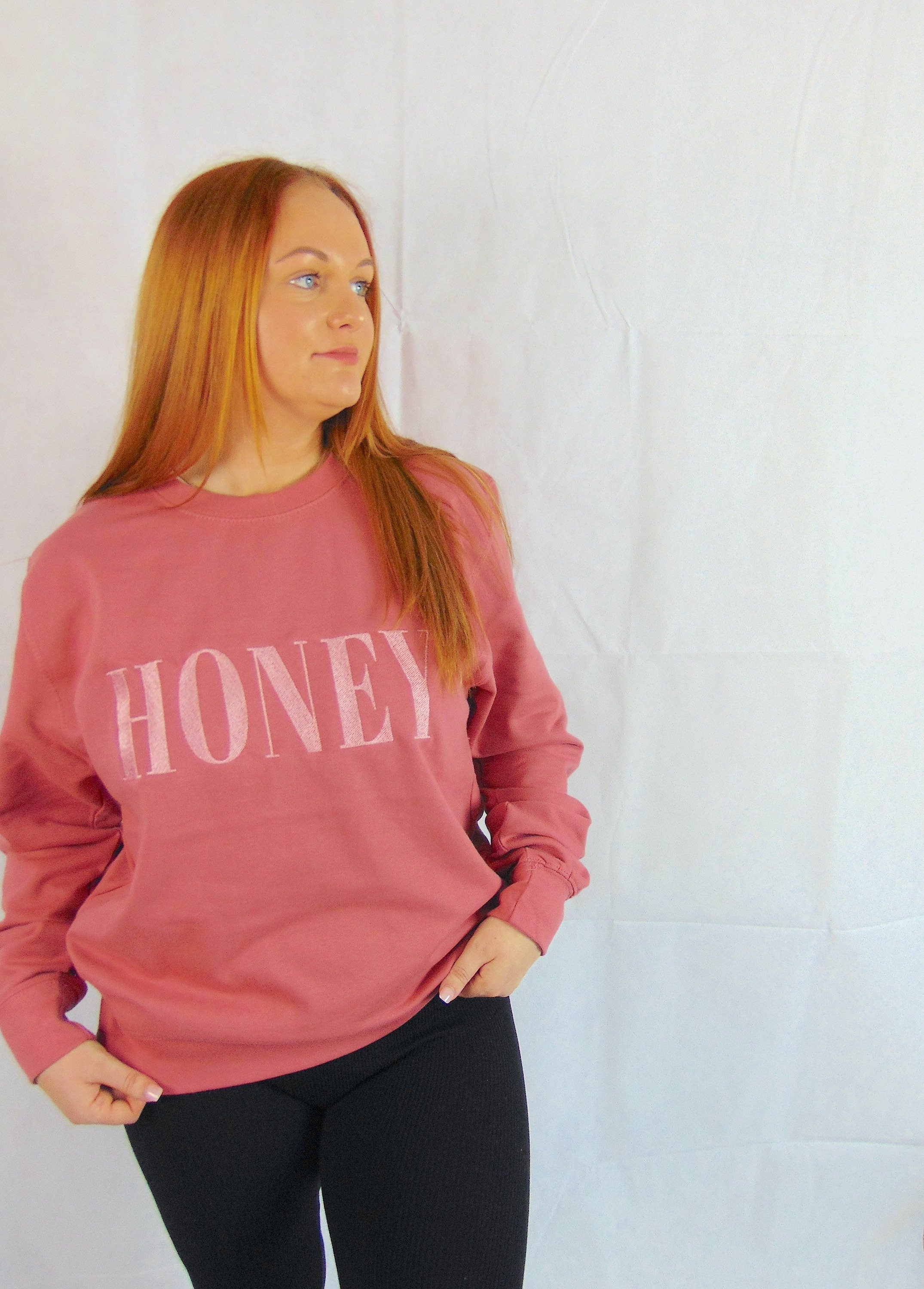 Ladies Embroidered 'Honey' Sweatshirt - Tonal Colors