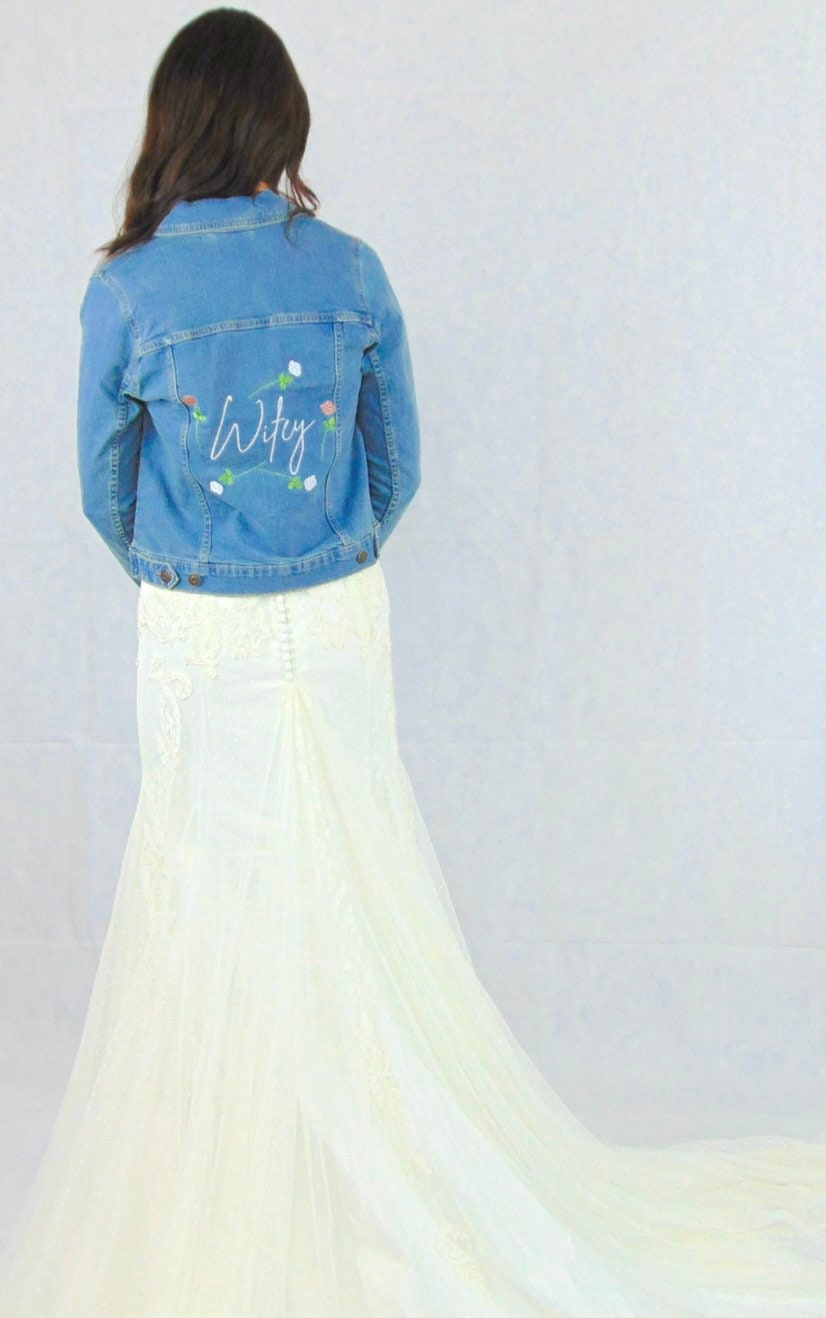 Embroidered Wifey Denim Jacket: Bridal Shower Gift, Hen Party
