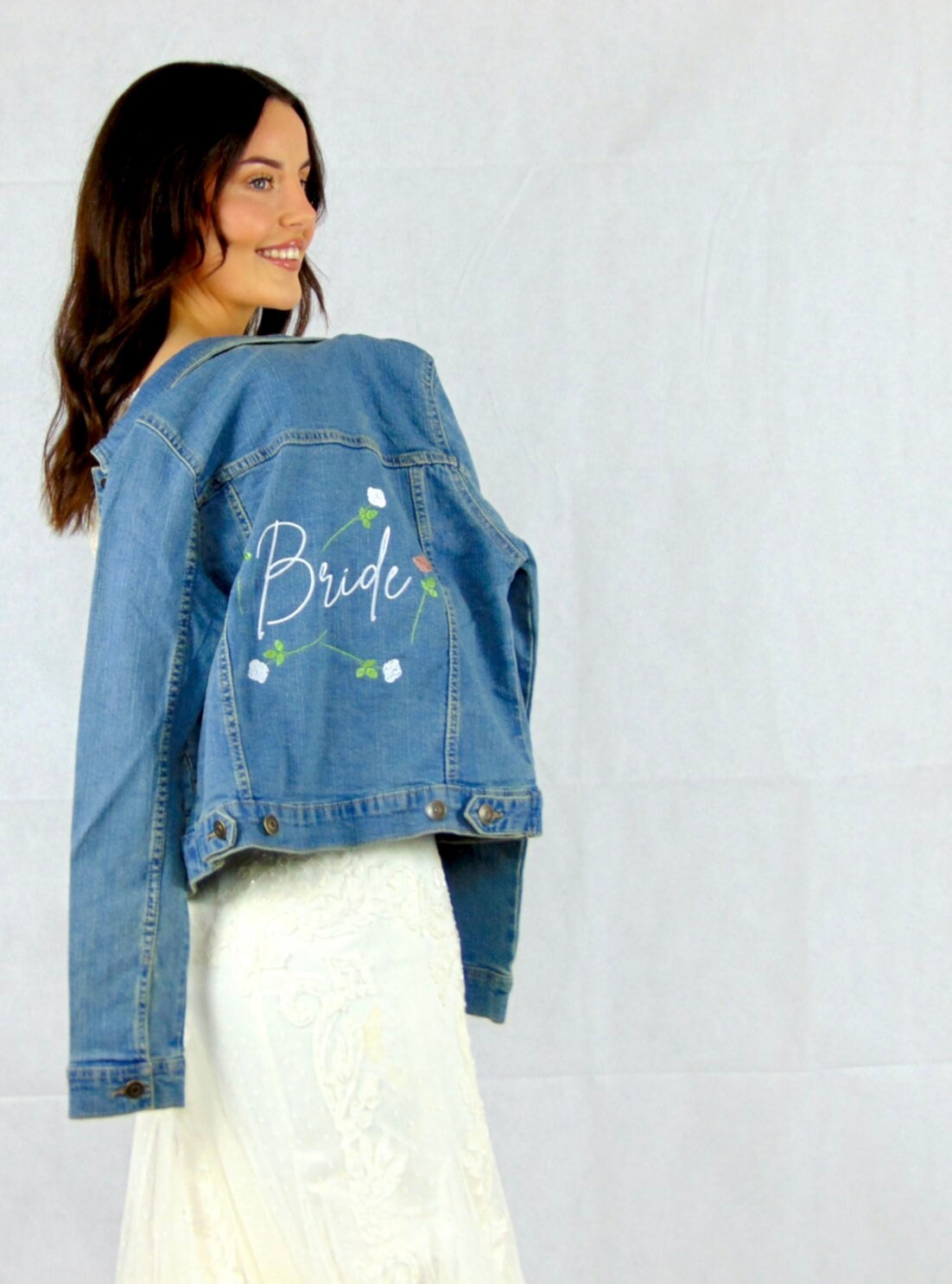 Embroidered Bride Denim Jacket: Personalized Wedding Day Jacket