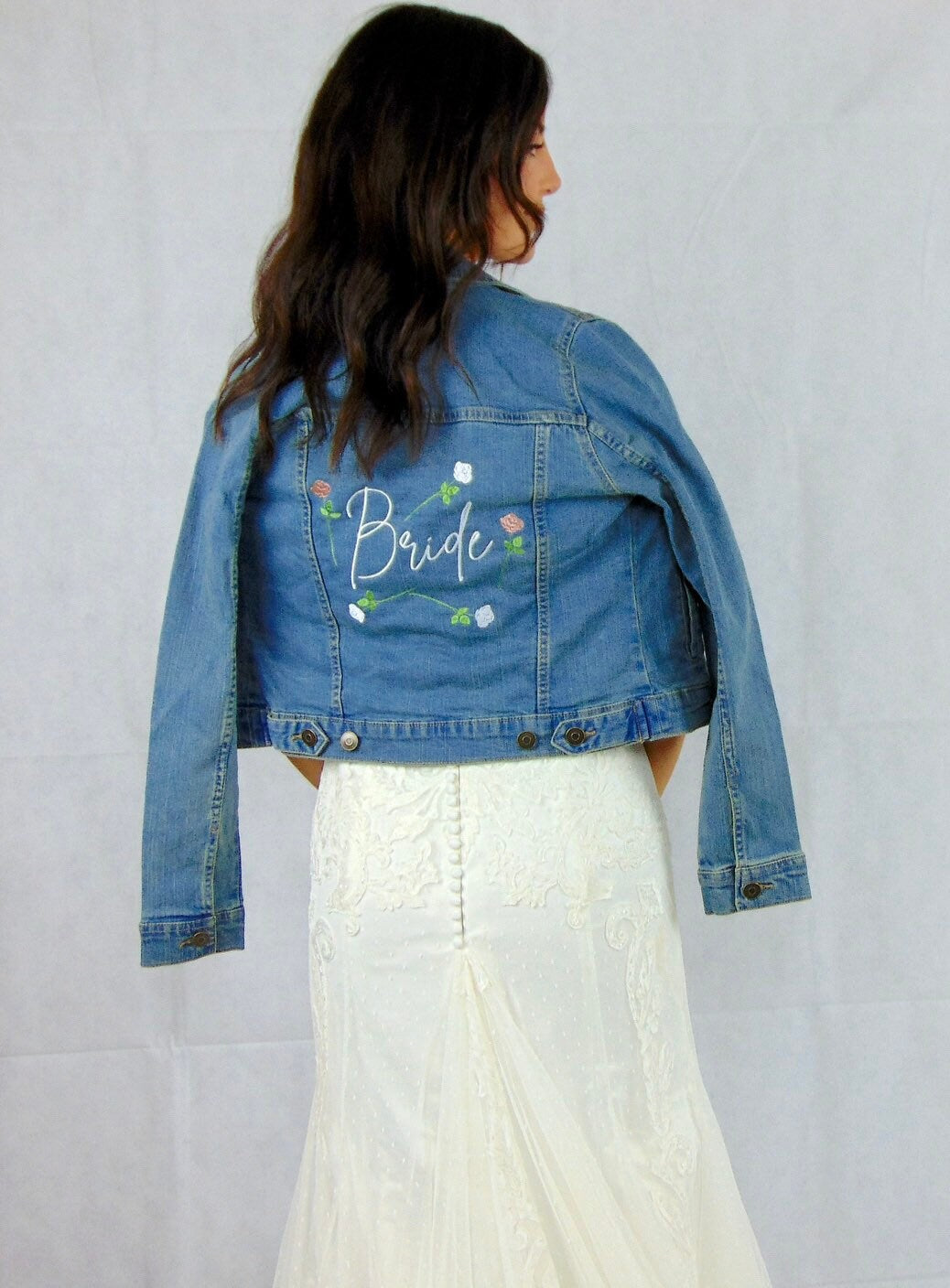 Embroidered Bride Denim Jacket: Personalized Wedding Day Jacket