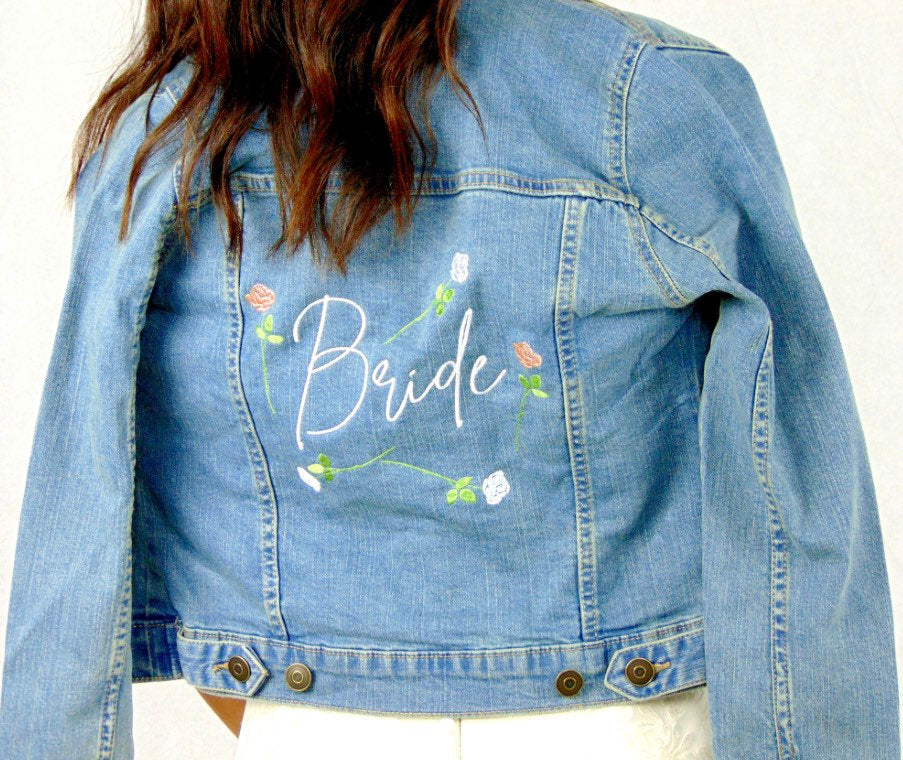 Embroidered Bride Denim Jacket: Personalized Wedding Day Jacket