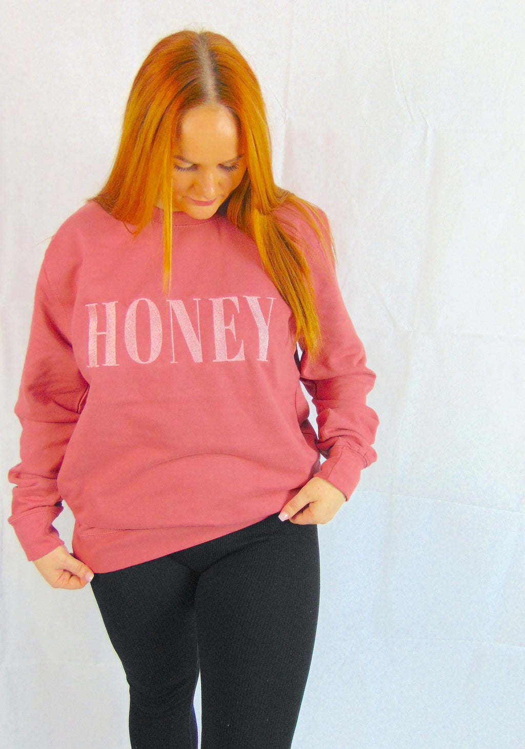 Ladies Embroidered 'Honey' Sweatshirt - Tonal Colors