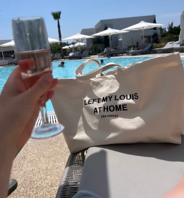 Personalized Canvas Beach Bag: 'Left My Louis at Home' Slogan