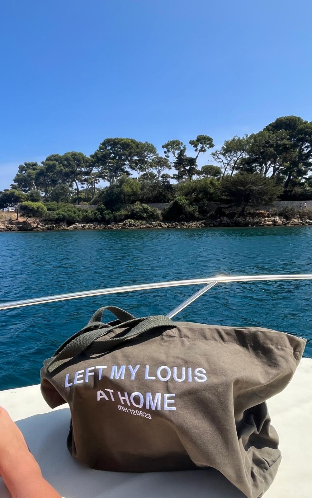 Personalized Canvas Beach Bag: 'Left My Louis at Home' Slogan