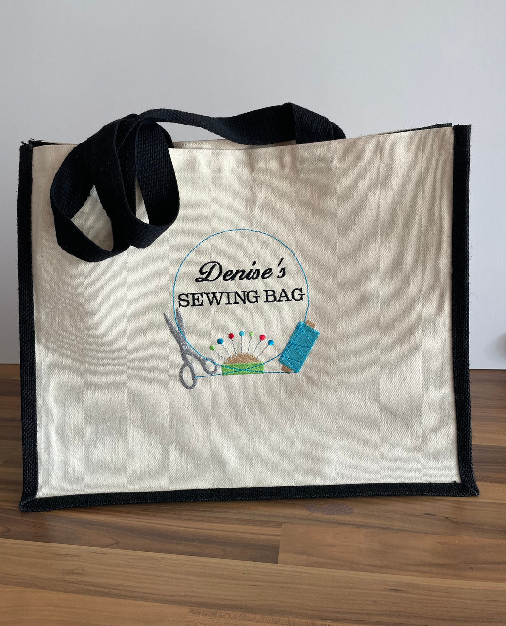 Personalized Canvas & Jute Sewing Project Bag