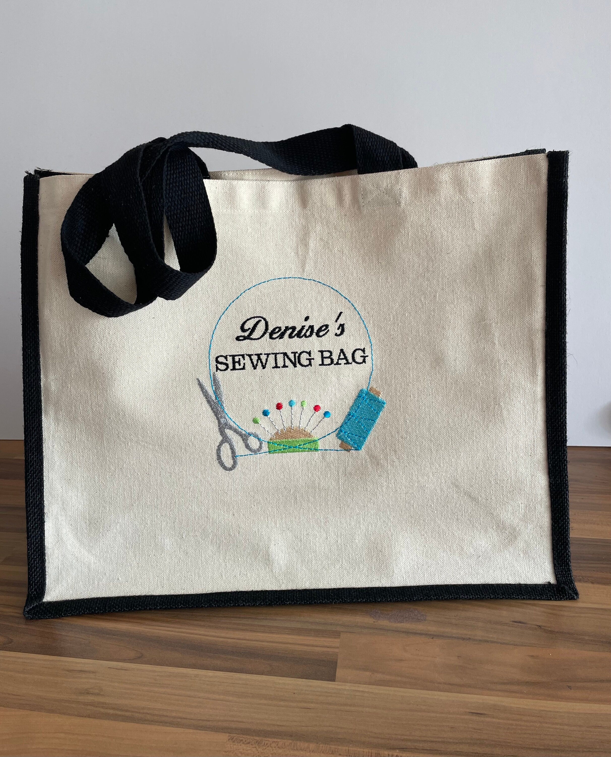 Personalized Canvas & Jute Sewing Project Bag