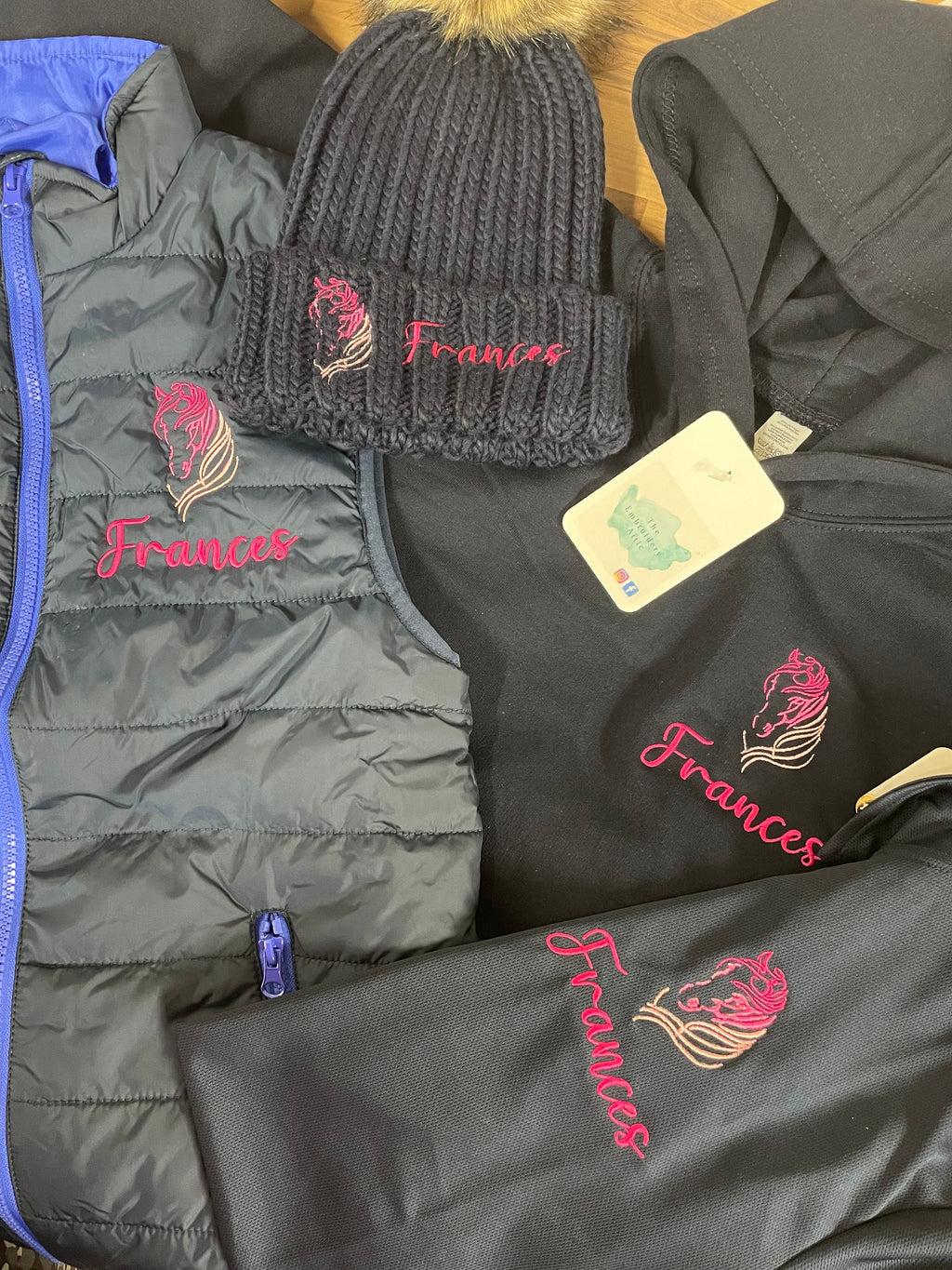 Personalized Equestrian Wear: Embroidered Horse Tops & Hat
