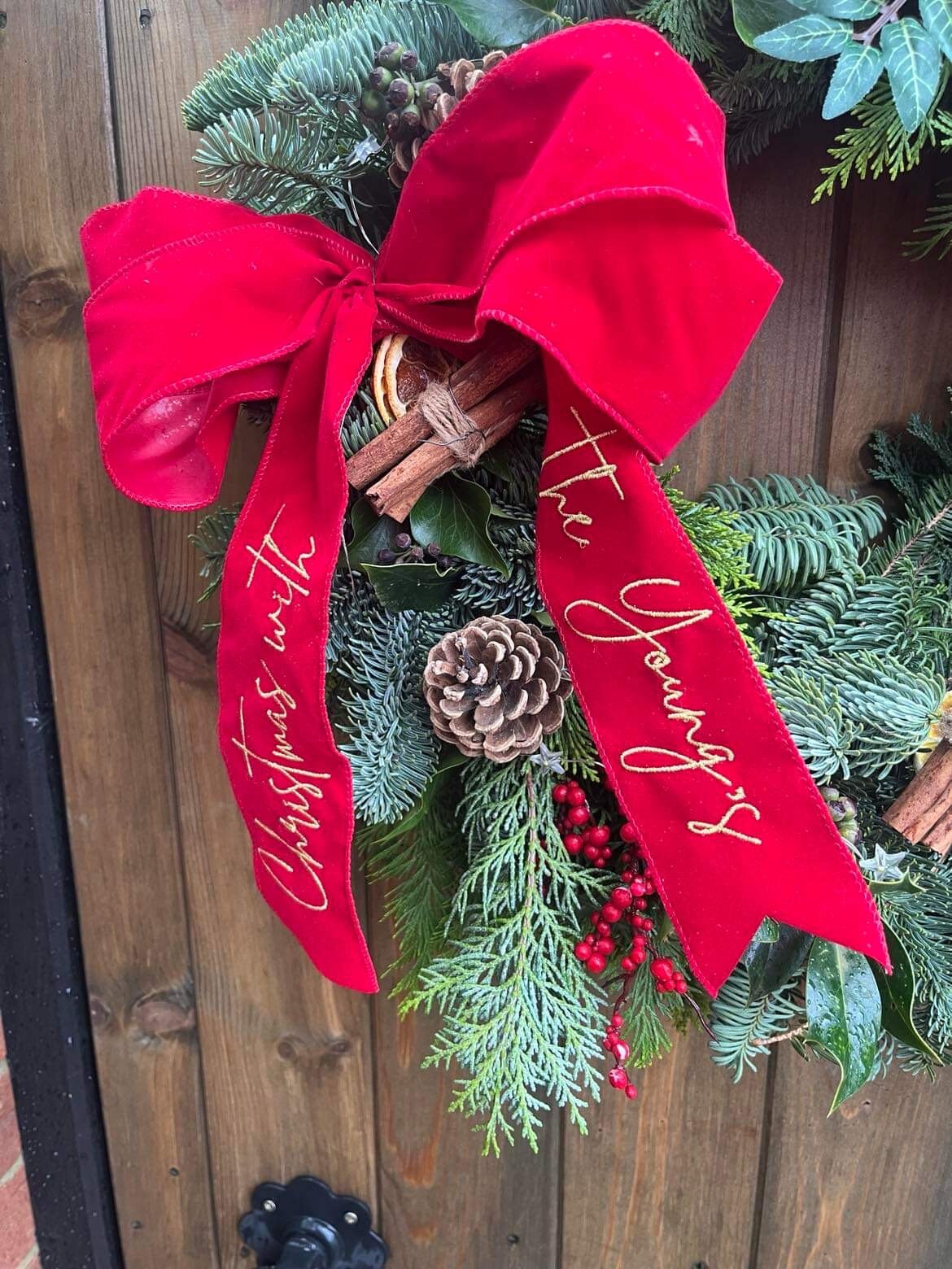 Personalized Velvet Christmas Wreath Ribbon