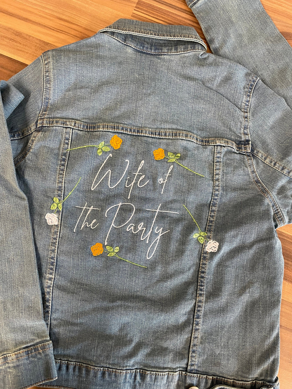 Embroidered Wifey Denim Jacket: Bridal Shower Gift, Hen Party