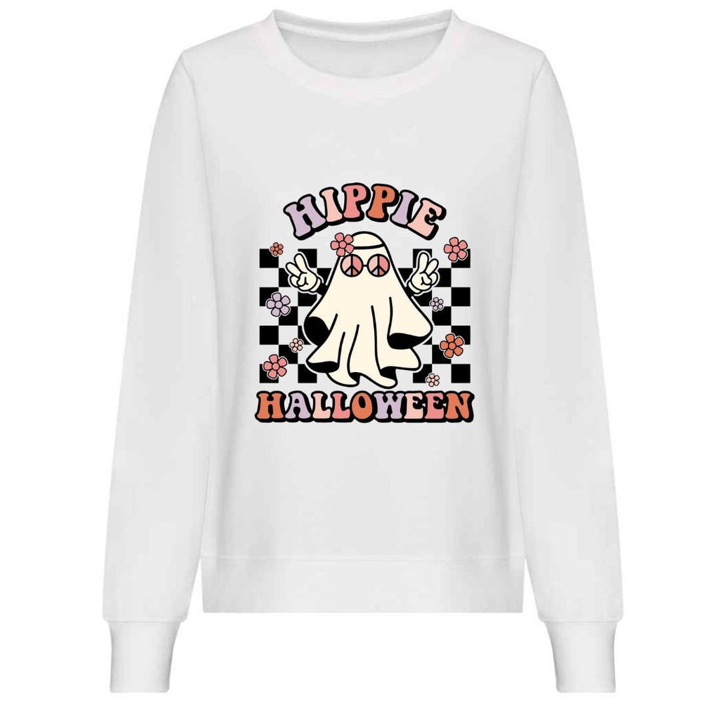 Hippie Halloween Ghost Sweatshirt: Retro Spooky Season Jumper