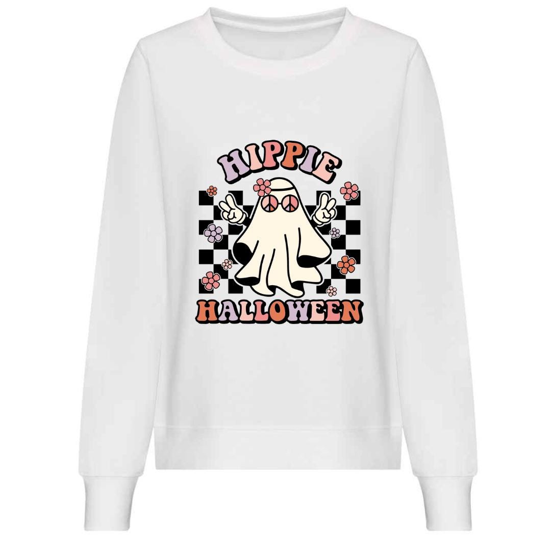Hippie Halloween Ghost Sweatshirt: Retro Spooky Season Jumper