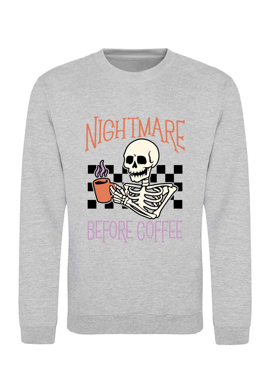 Nightmare Before Coffee Halloween Sweatshirt: Printed Skeleton Jumper