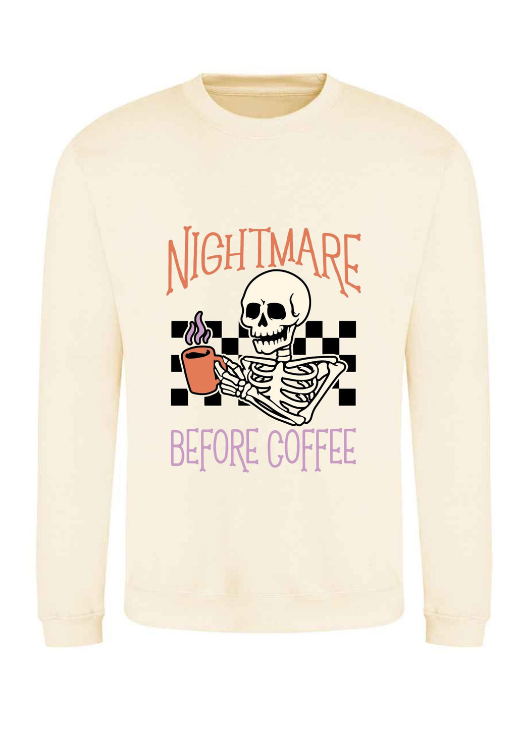 Nightmare Before Coffee Halloween Sweatshirt: Printed Skeleton Jumper