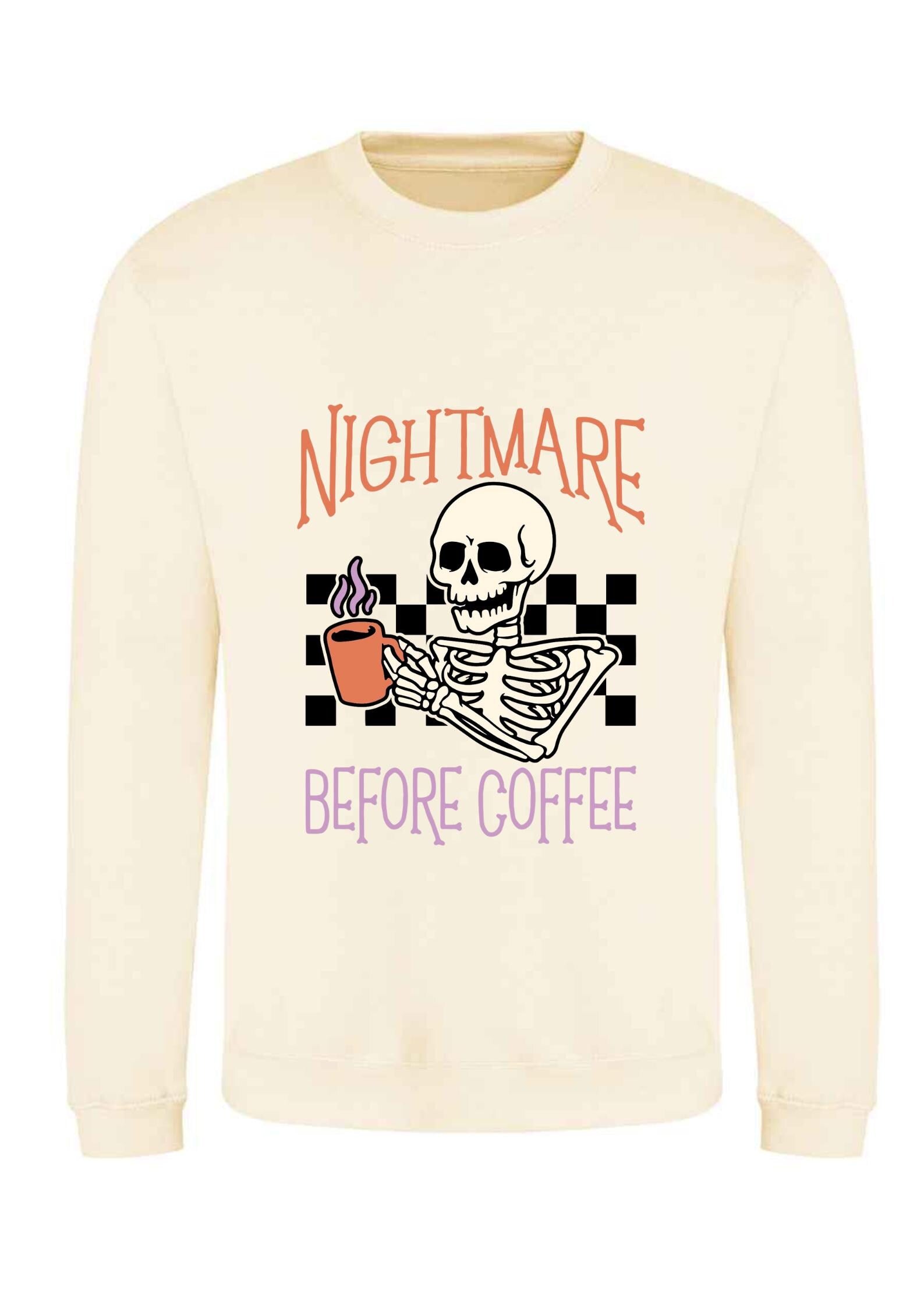 Nightmare Before Coffee Halloween Sweatshirt: Printed Skeleton Jumper