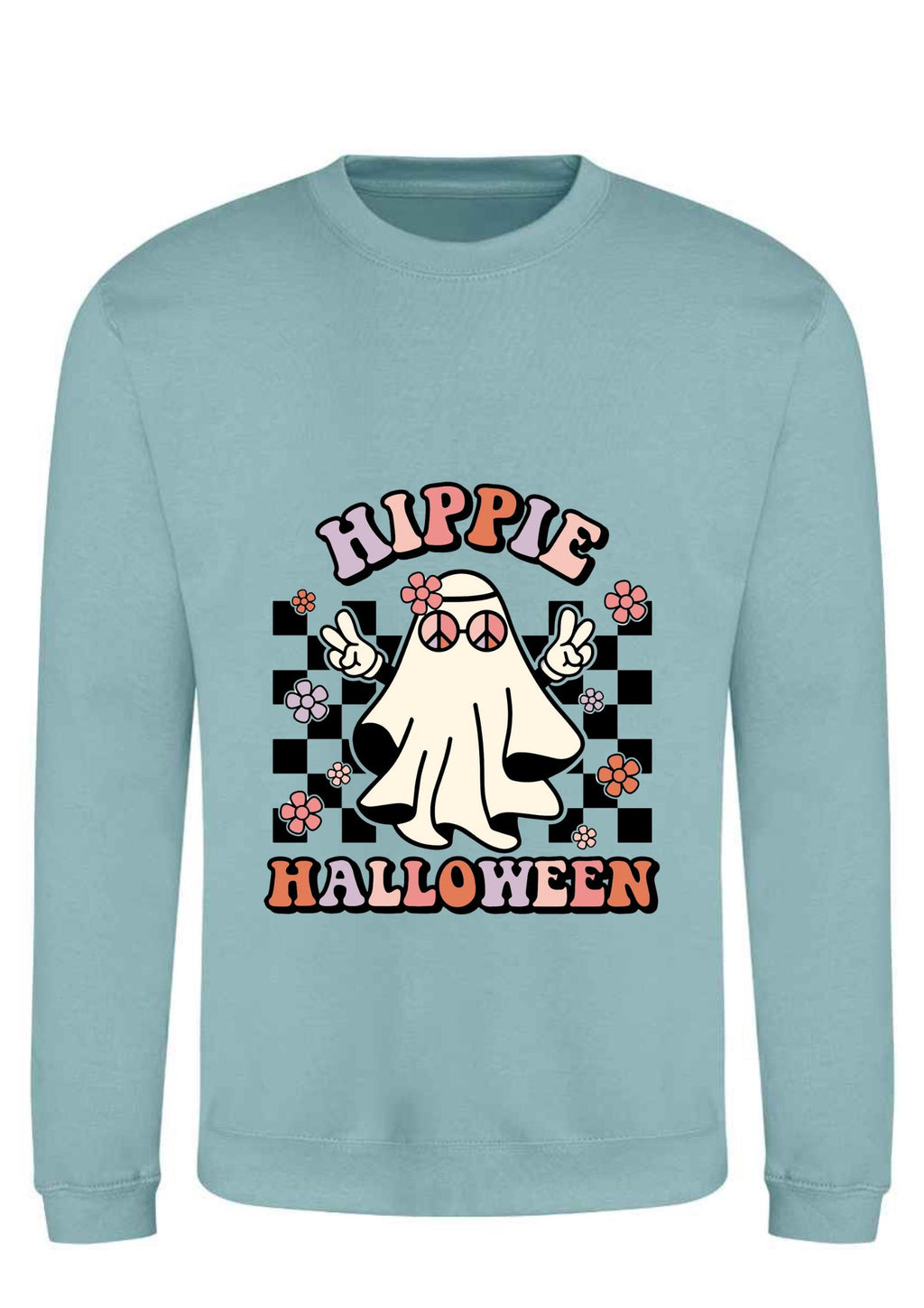 Hippie Halloween Ghost Sweatshirt: Retro Spooky Season Jumper