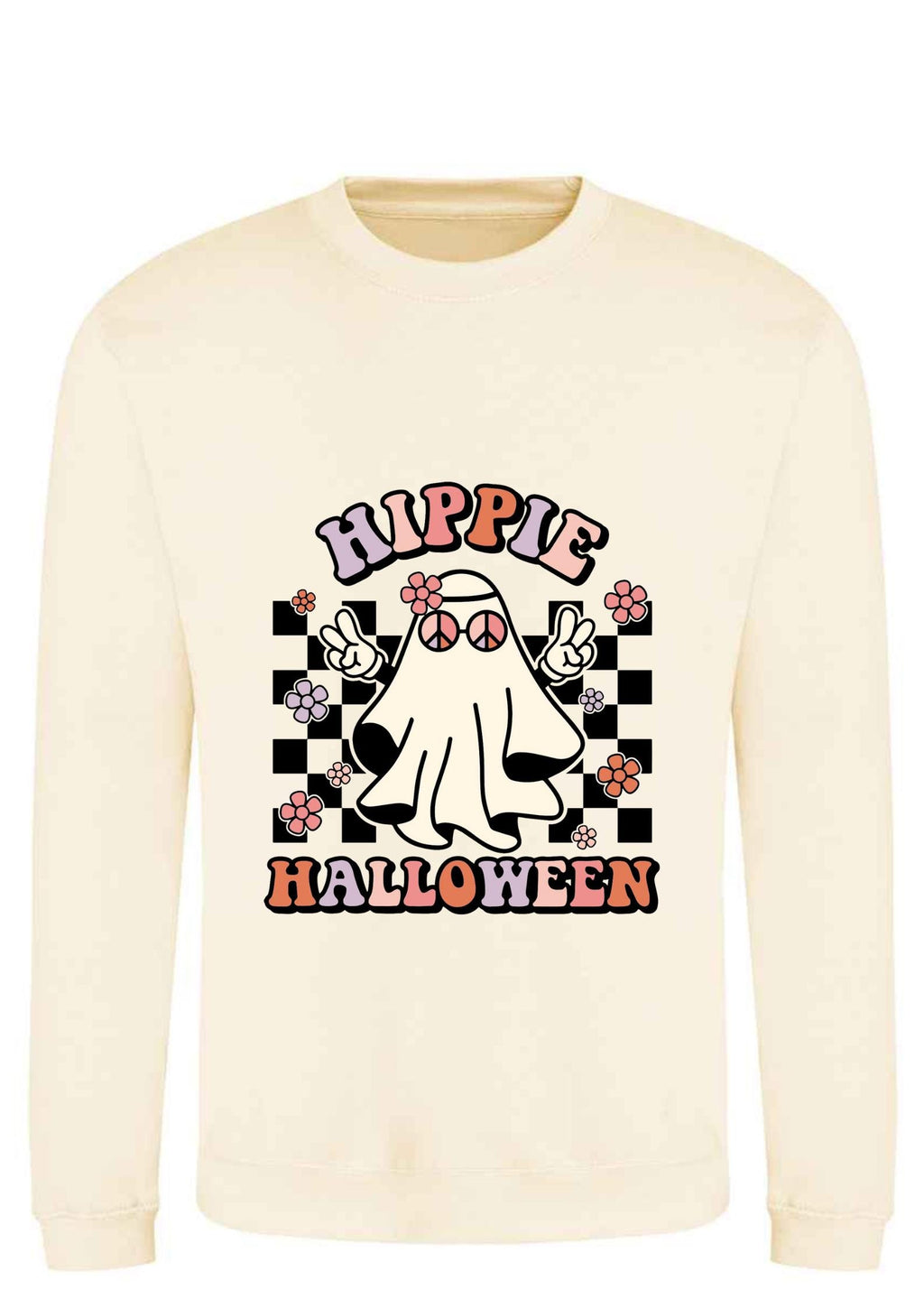 Hippie Halloween Ghost Sweatshirt: Retro Spooky Season Jumper