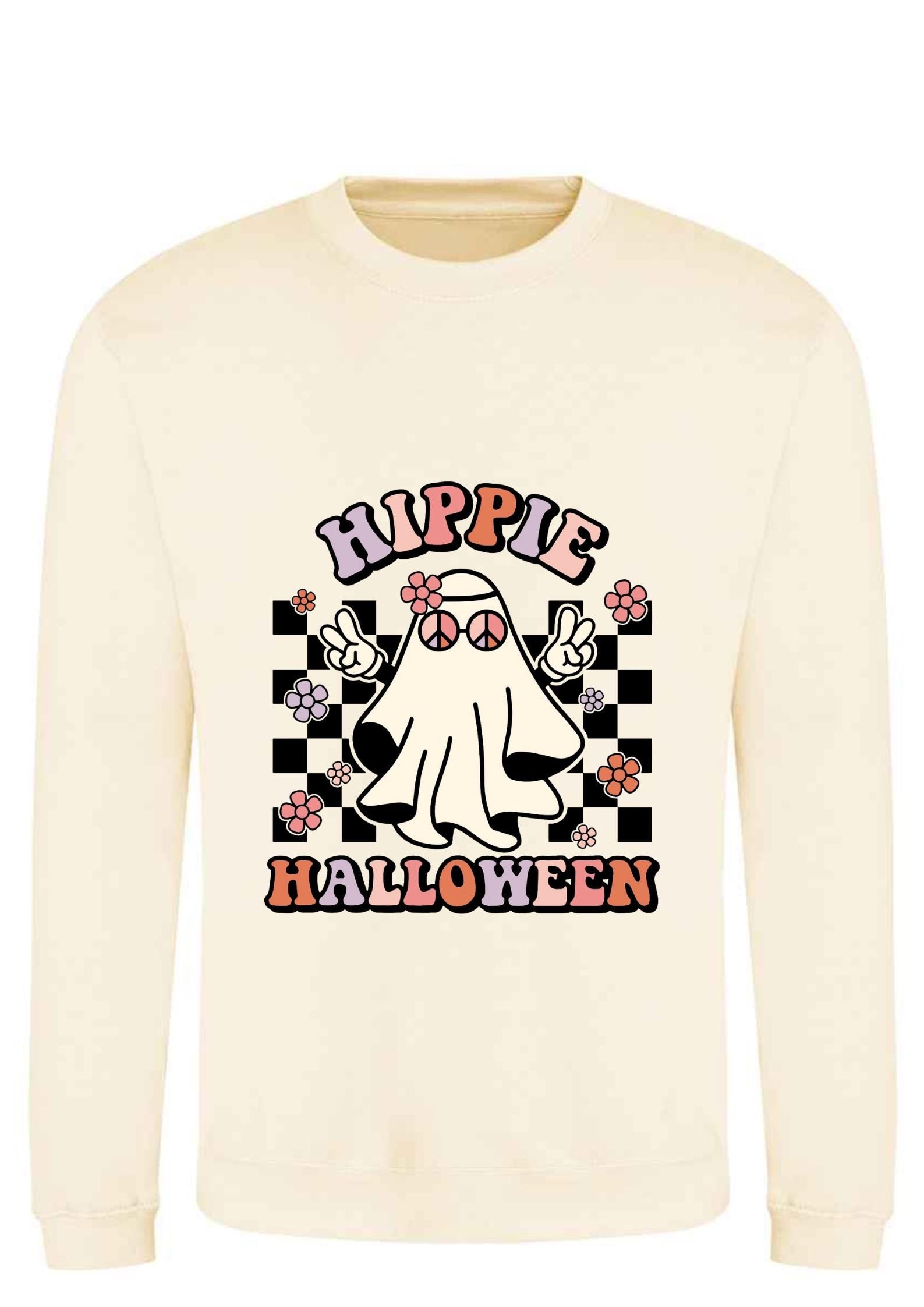 Hippie Halloween Ghost Sweatshirt: Retro Spooky Season Jumper